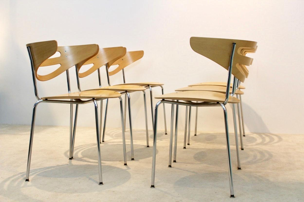 Sedie da pranzo impilabili Thonet cromate e in faggio curvato in vendita 5