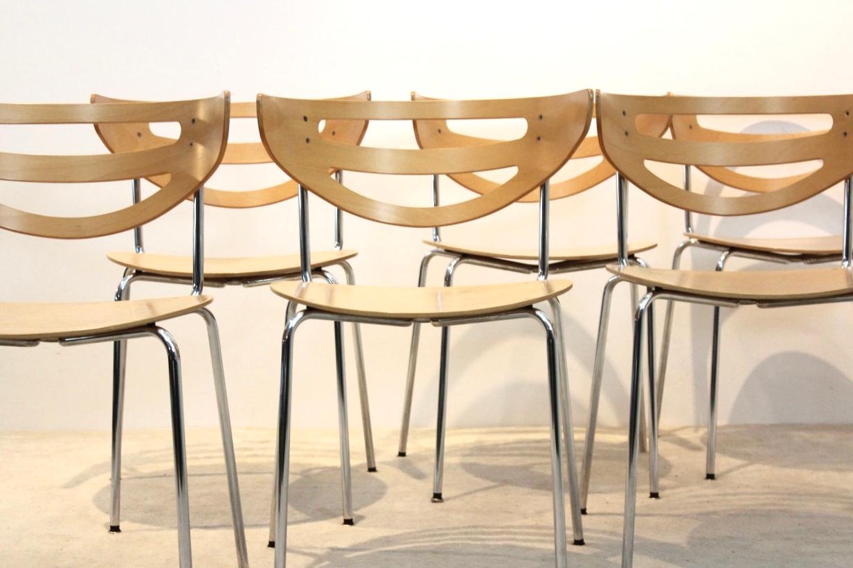 Austriaco Sedie da pranzo impilabili Thonet cromate e in faggio curvato in vendita