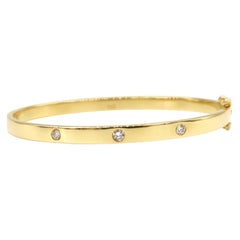 Stackable Three-Stone Diamond Flat Shiny Bangle in 18k Yellow Gold