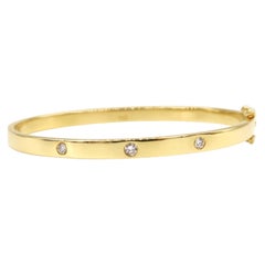 Stackable Three-Stone Diamond Flat Shiny Bangle in 18k Yellow Gold