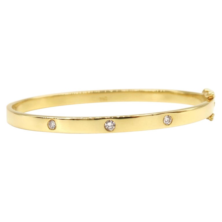 Stackable Three-Stone Diamond Flat Shiny Bangle in 18k Yellow Gold For ...