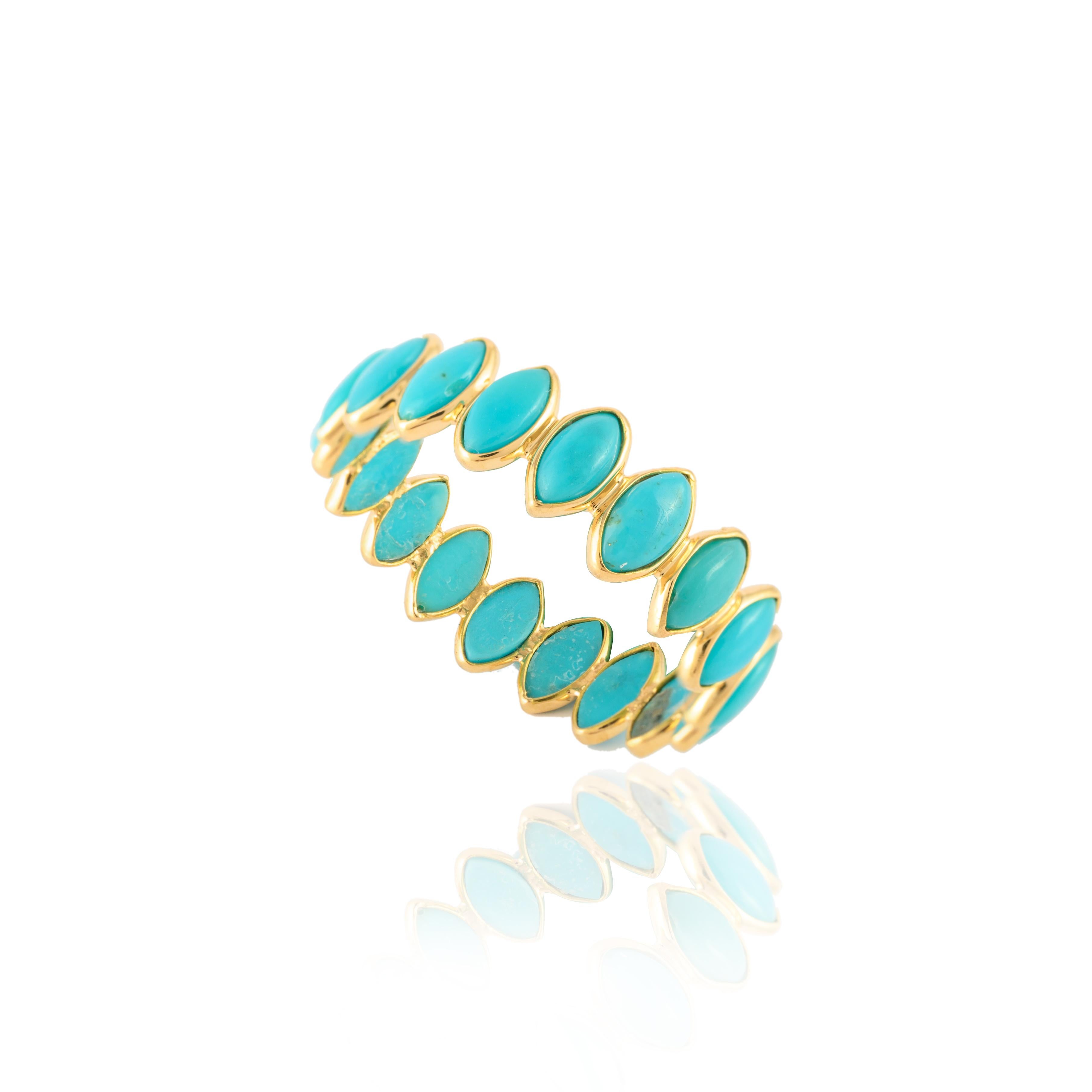 For Sale:  Stackable Turquoise 18k Yellow Gold Eternity Band Ring 9