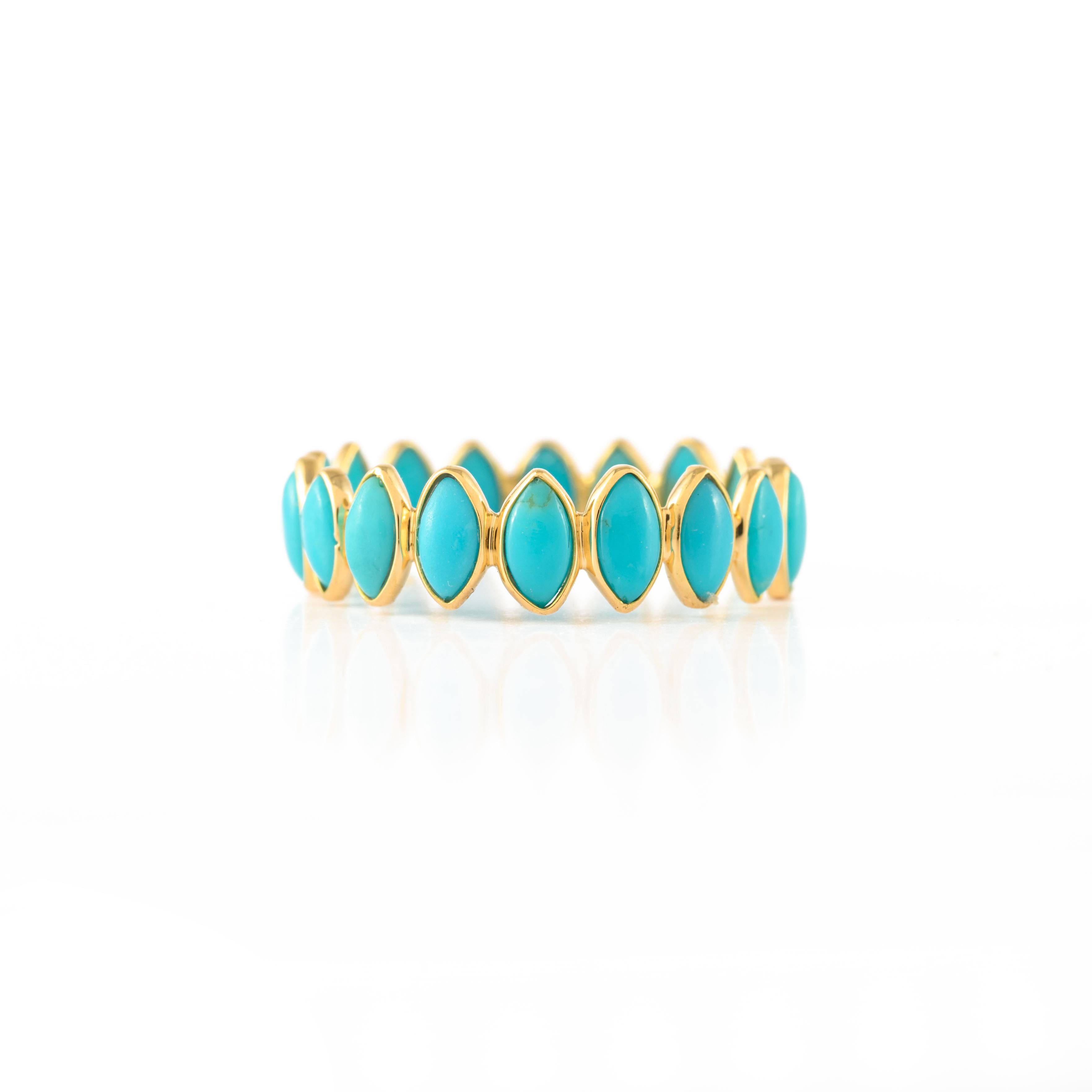 For Sale:  Stackable Turquoise 18k Yellow Gold Eternity Band Ring 5