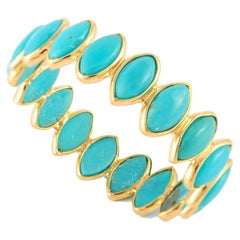 Vintage Stackable Turquoise 18k Yellow Gold Eternity Band Ring
