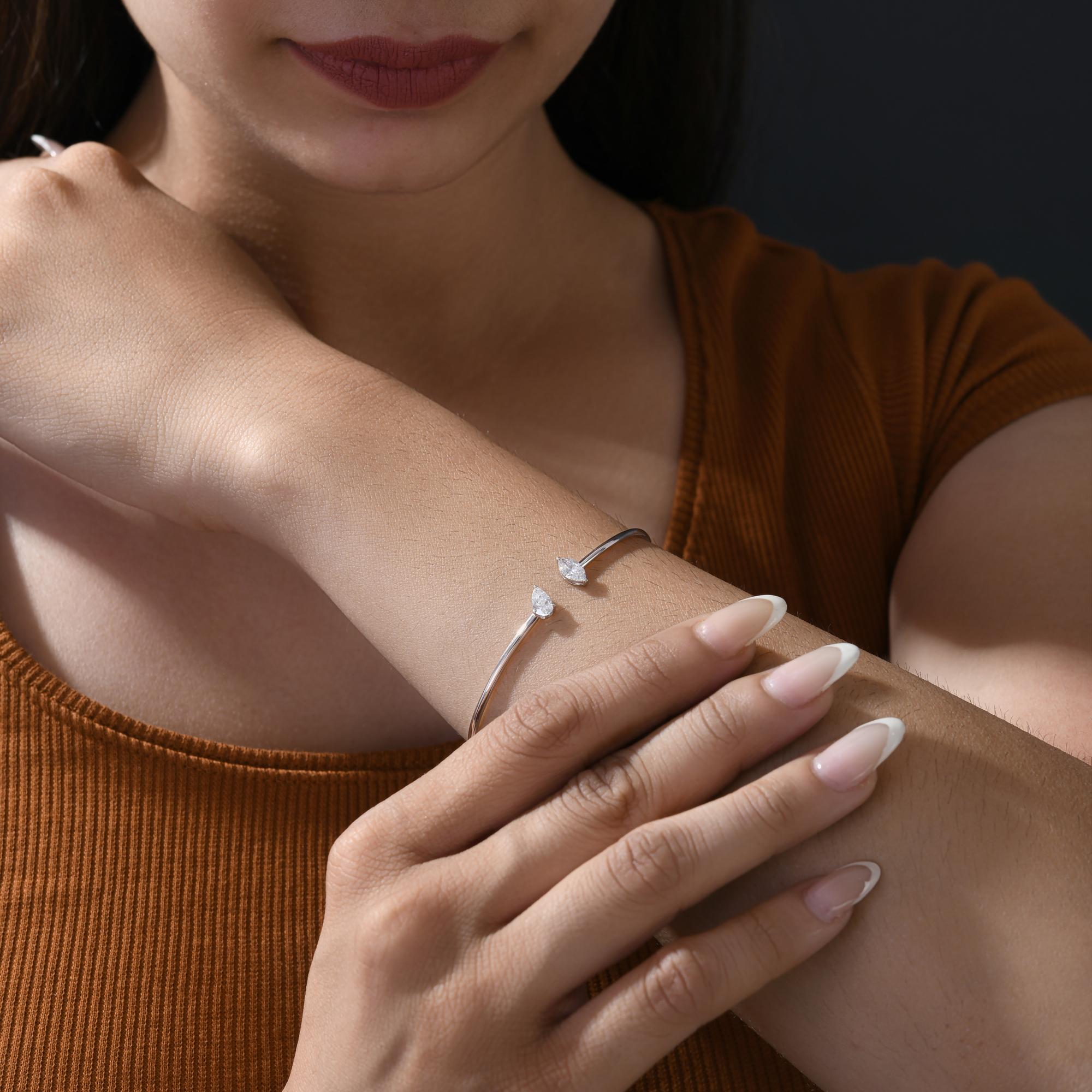 Stackable Two Stone Diamond Open Cuff Bracelet 18… - image 2