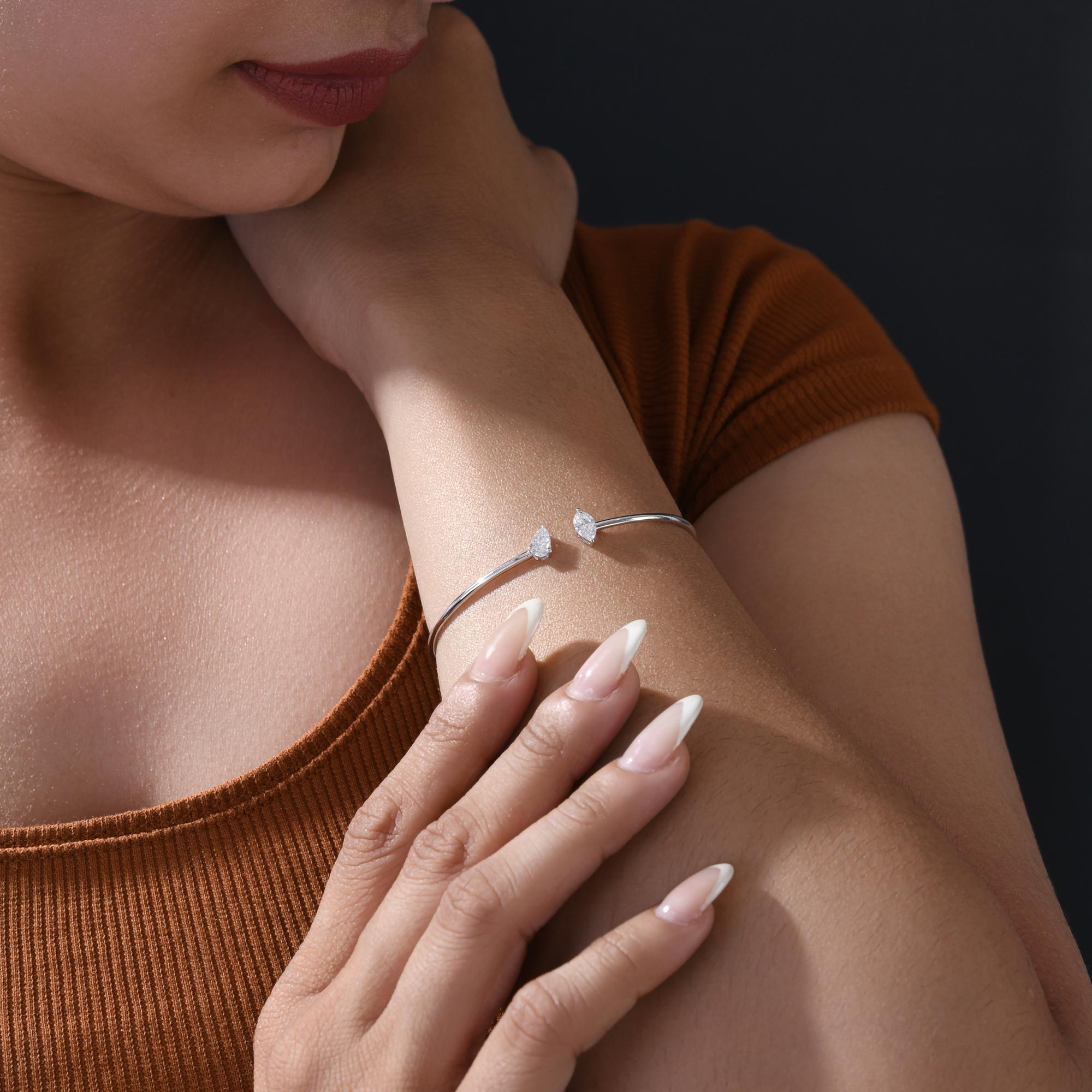 Stackable Two Stone Diamond Open Cuff Bracelet 18… - image 4