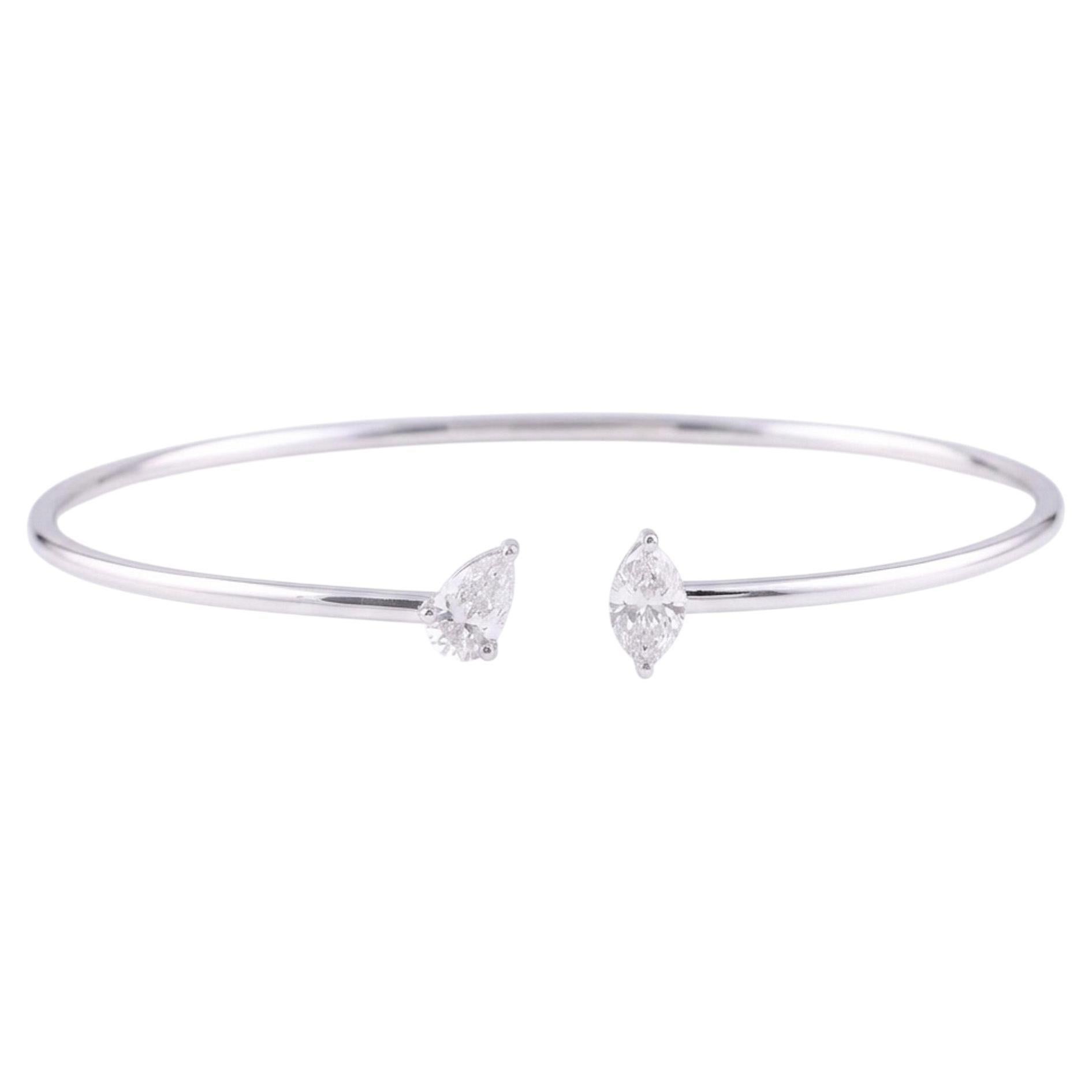 Stackable Two Stone Diamond Open Cuff Bracelet 18… - image 6