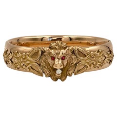Stackable Victorian Gold-Filled Lion Bangle Cat Tiger Animal Jewelry