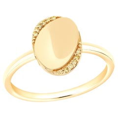 Stackable Yellow Diamond Oval Disk Shape Ring 14k Yellow Gold