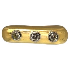Stackable Yellow Gold Band with Triple Diamond Accents