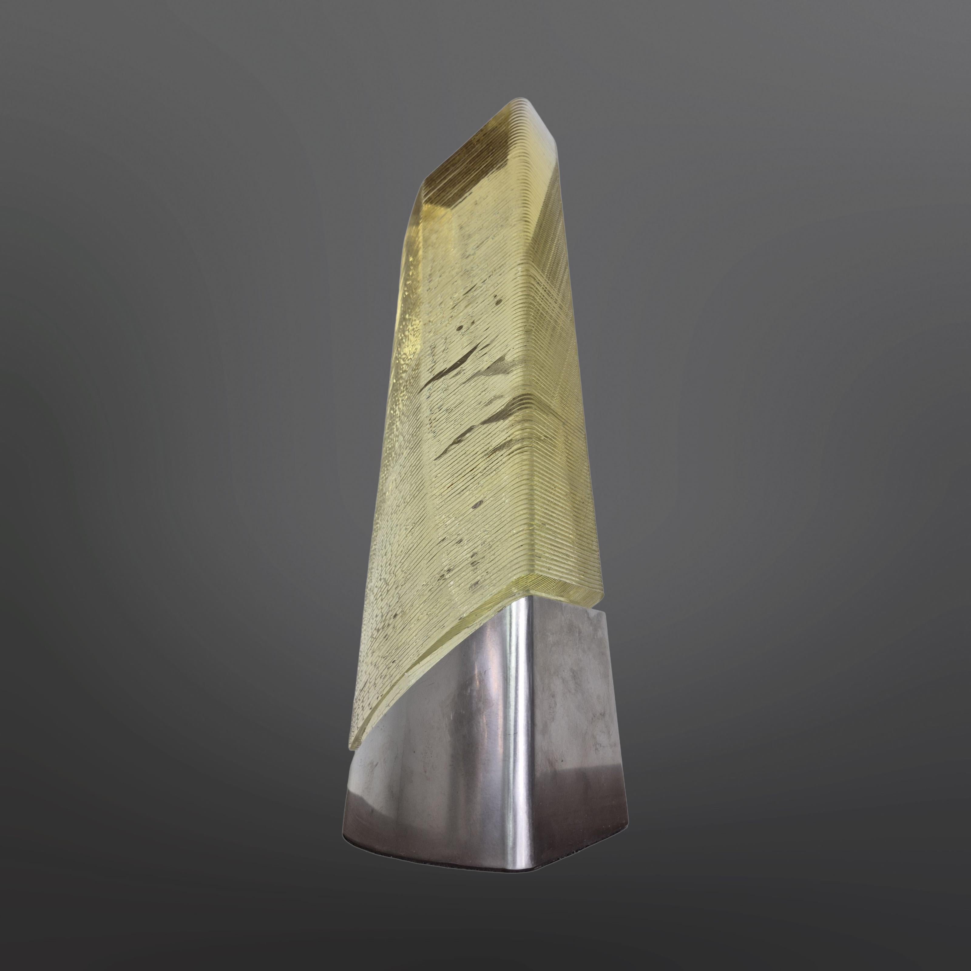 Stacked amber glass sculpture on a metal base, Netherland 1980s For Sale 2