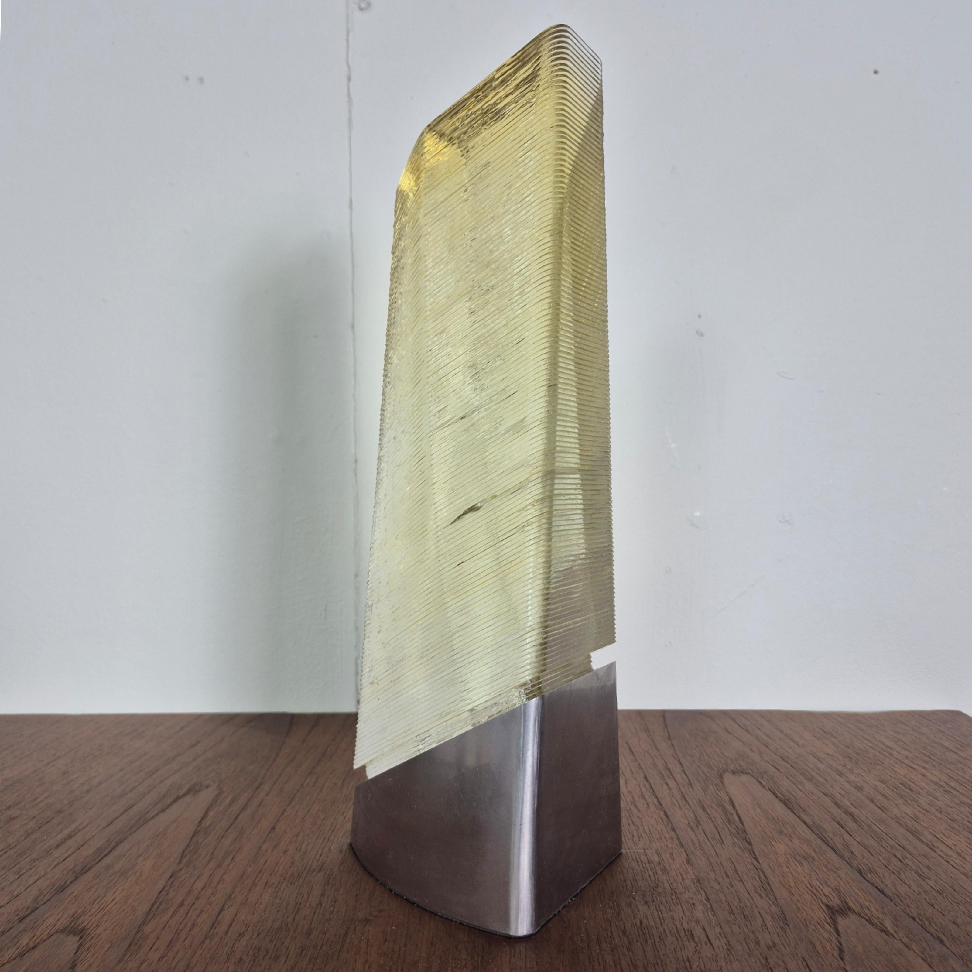 Stacked amber glass sculpture on a metal base, Netherland 1980s For Sale 3