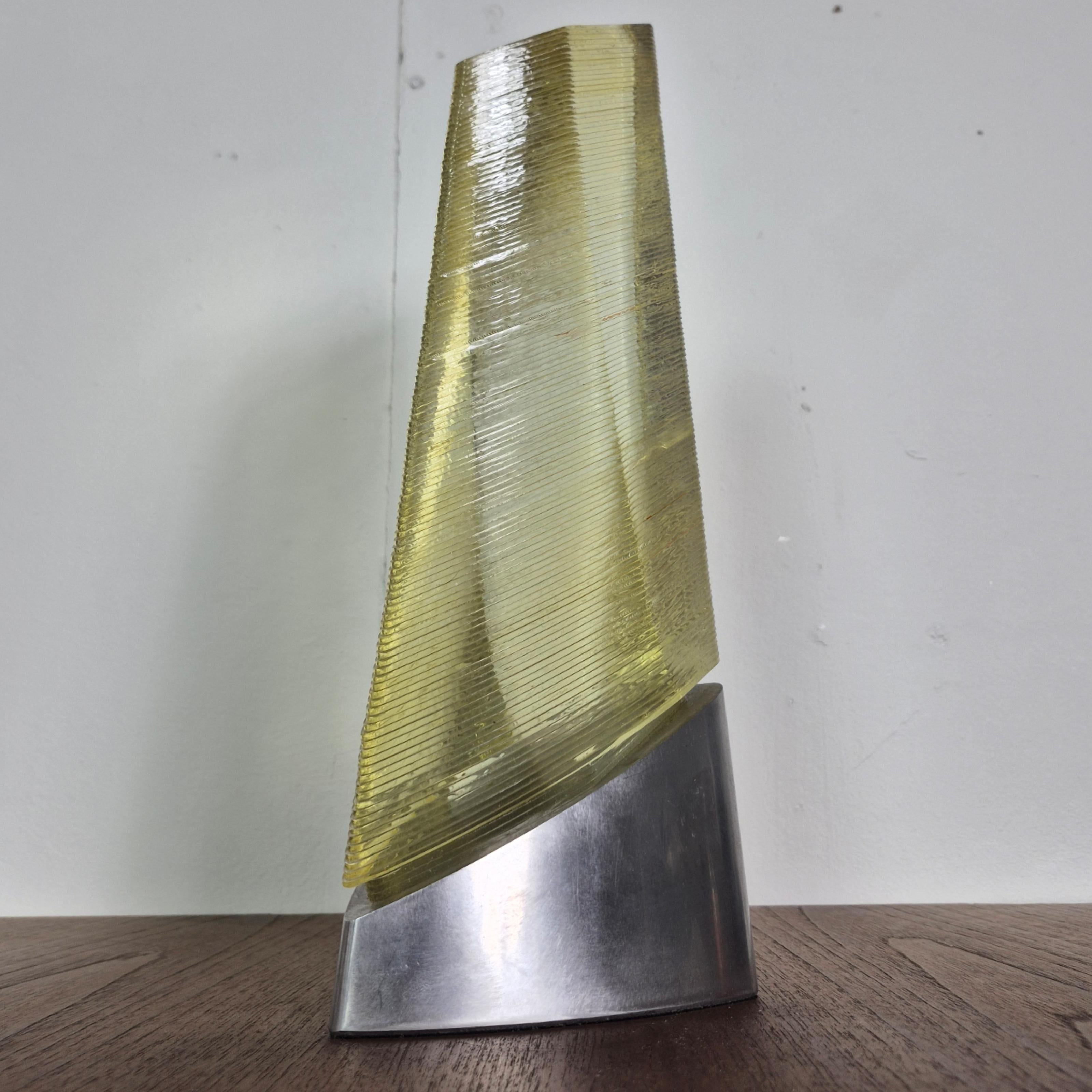 Post-Modern Stacked amber glass sculpture on a metal base, Netherland 1980s For Sale