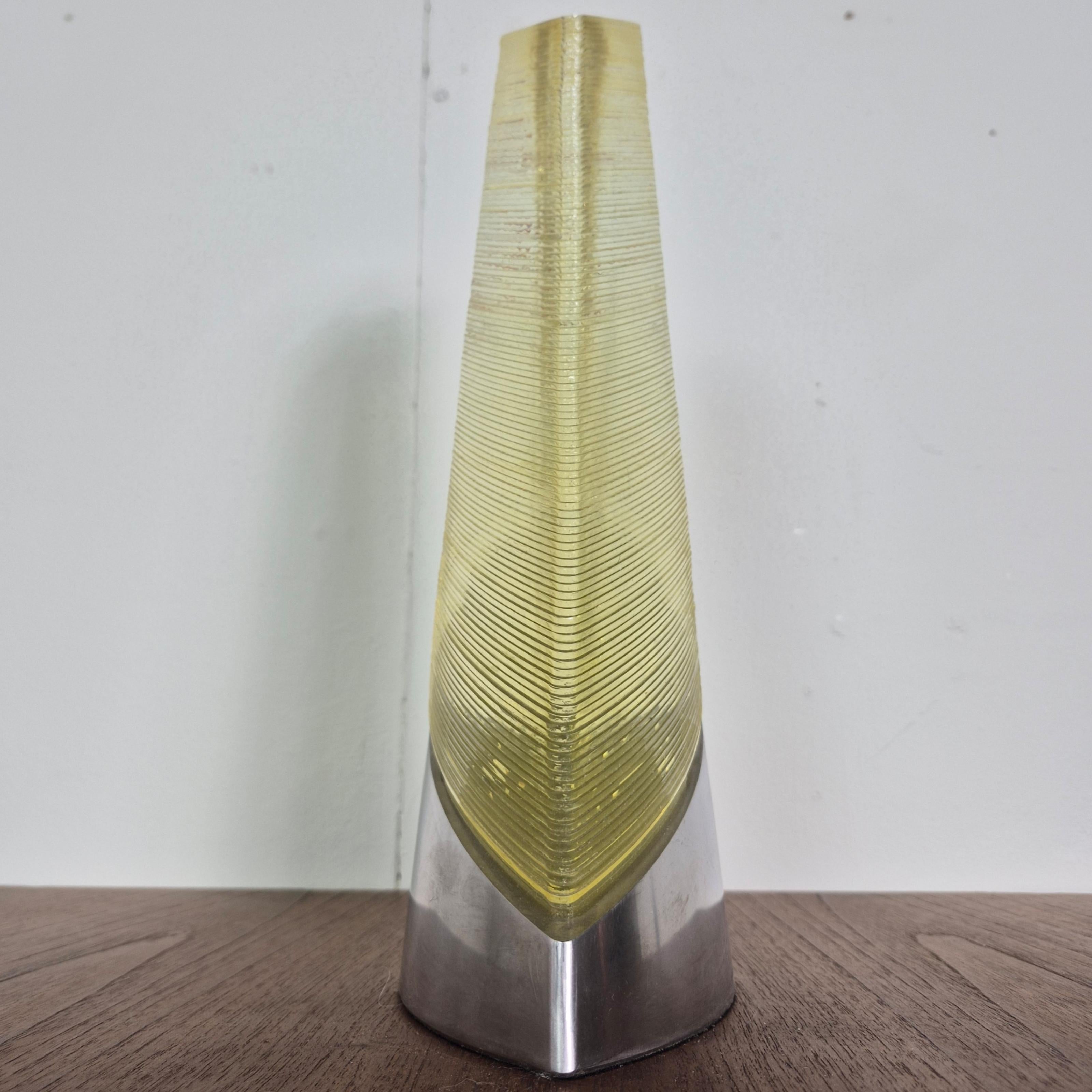 Dutch Stacked amber glass sculpture on a metal base, Netherland 1980s For Sale