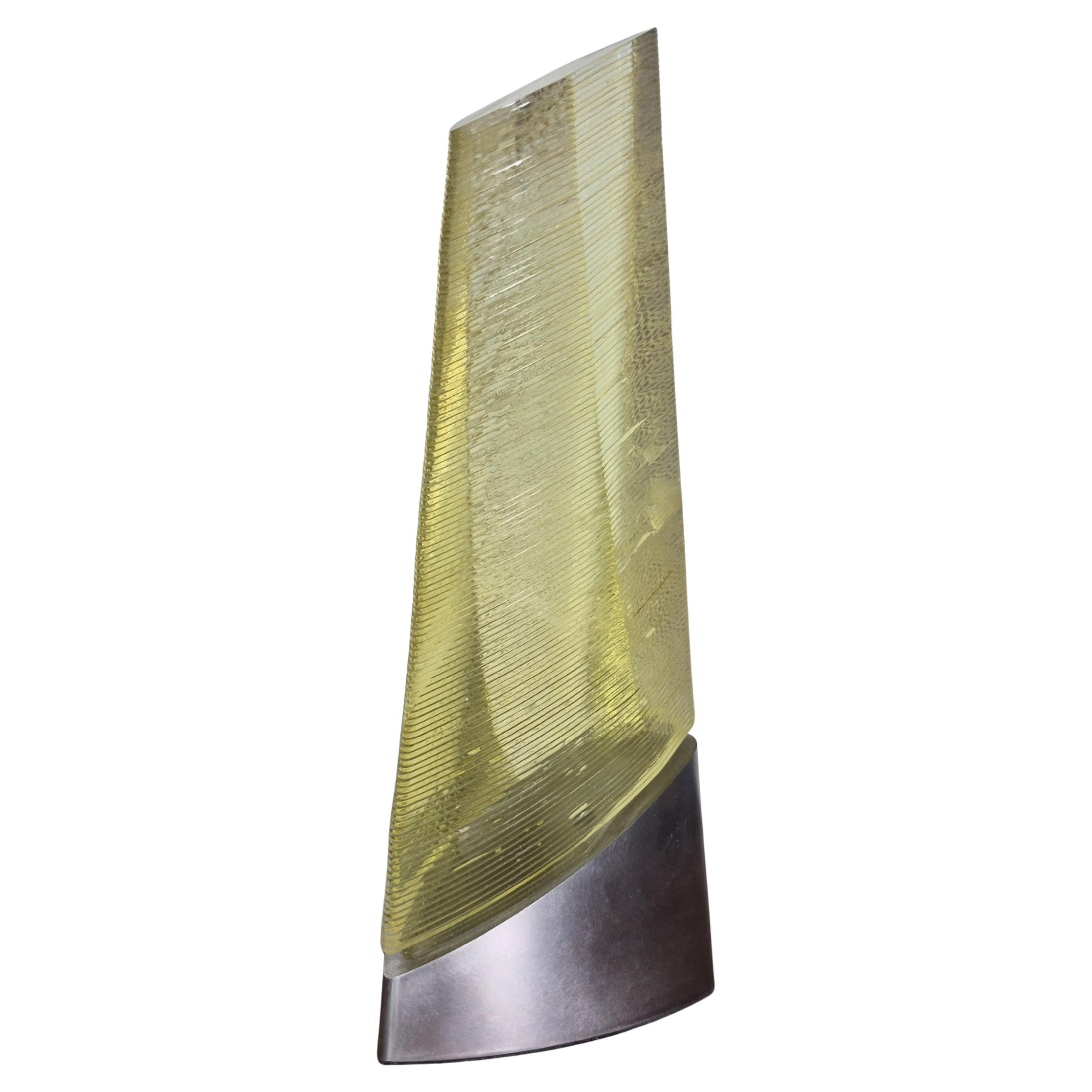 Stacked amber glass sculpture on a metal base, Netherland 1980s For Sale