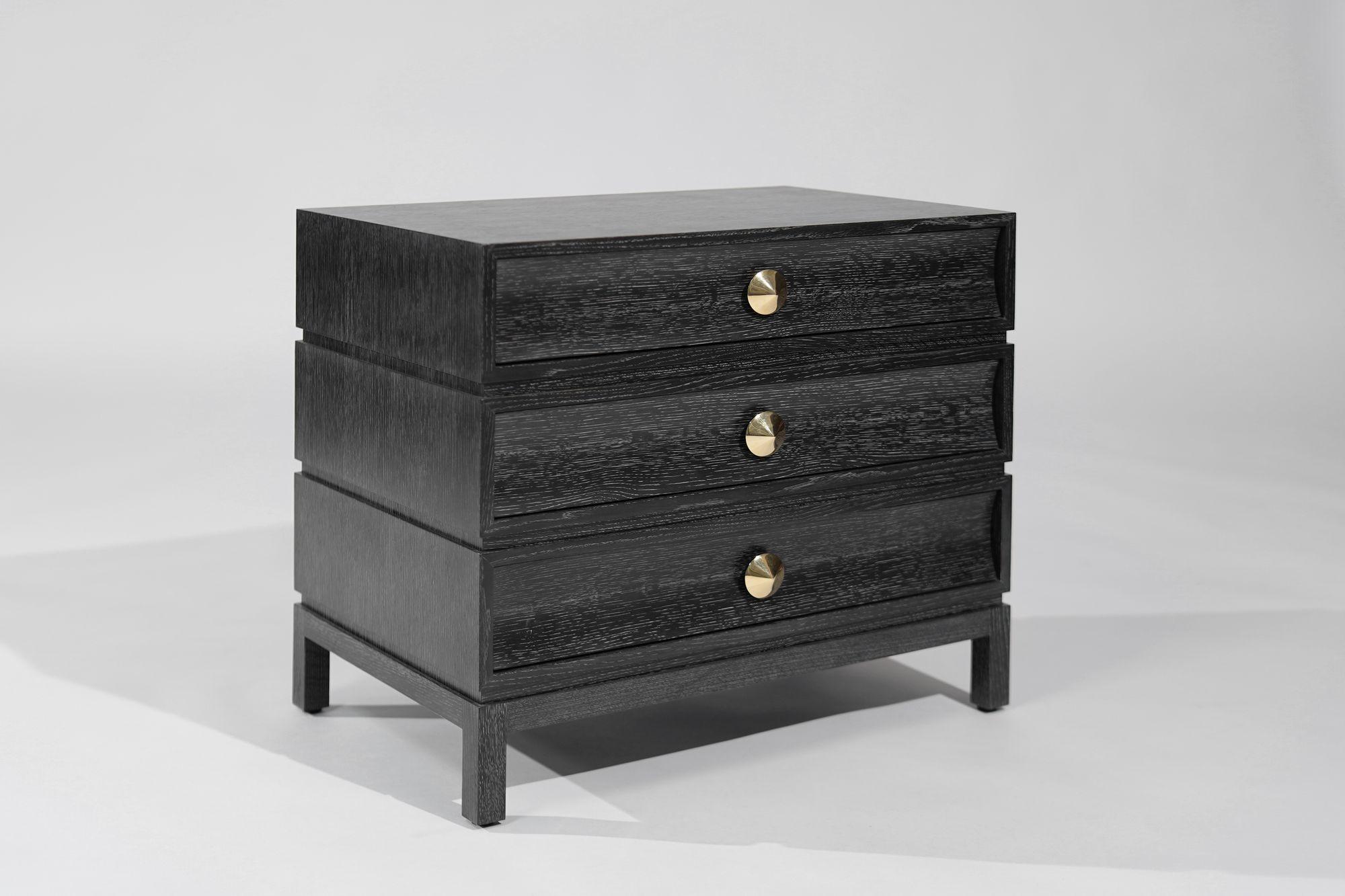 Mid-Century Modern Stacked Bedside Table in Black Ceruse For Sale