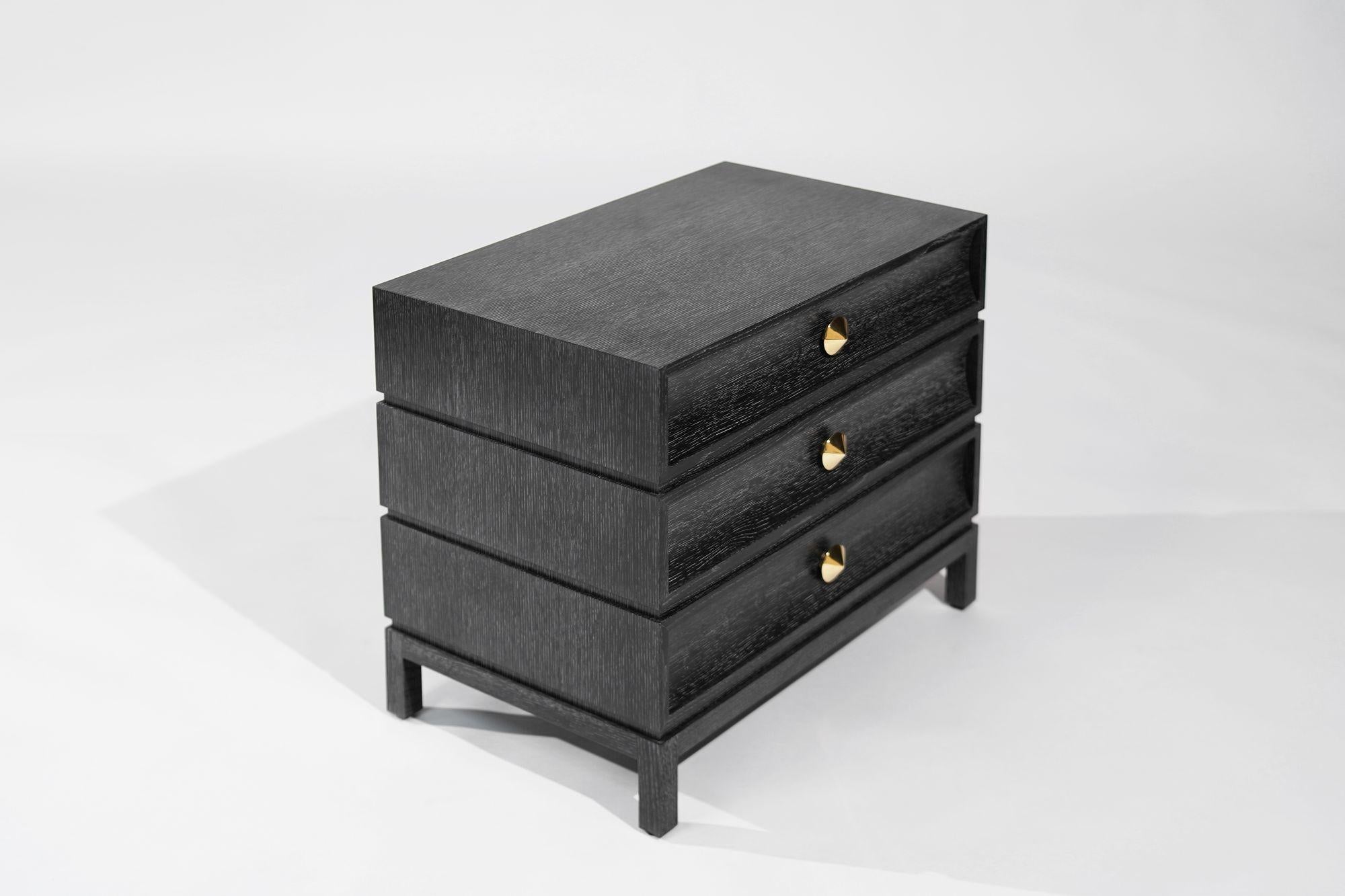 Contemporary Stacked Bedside Table in Black Ceruse For Sale