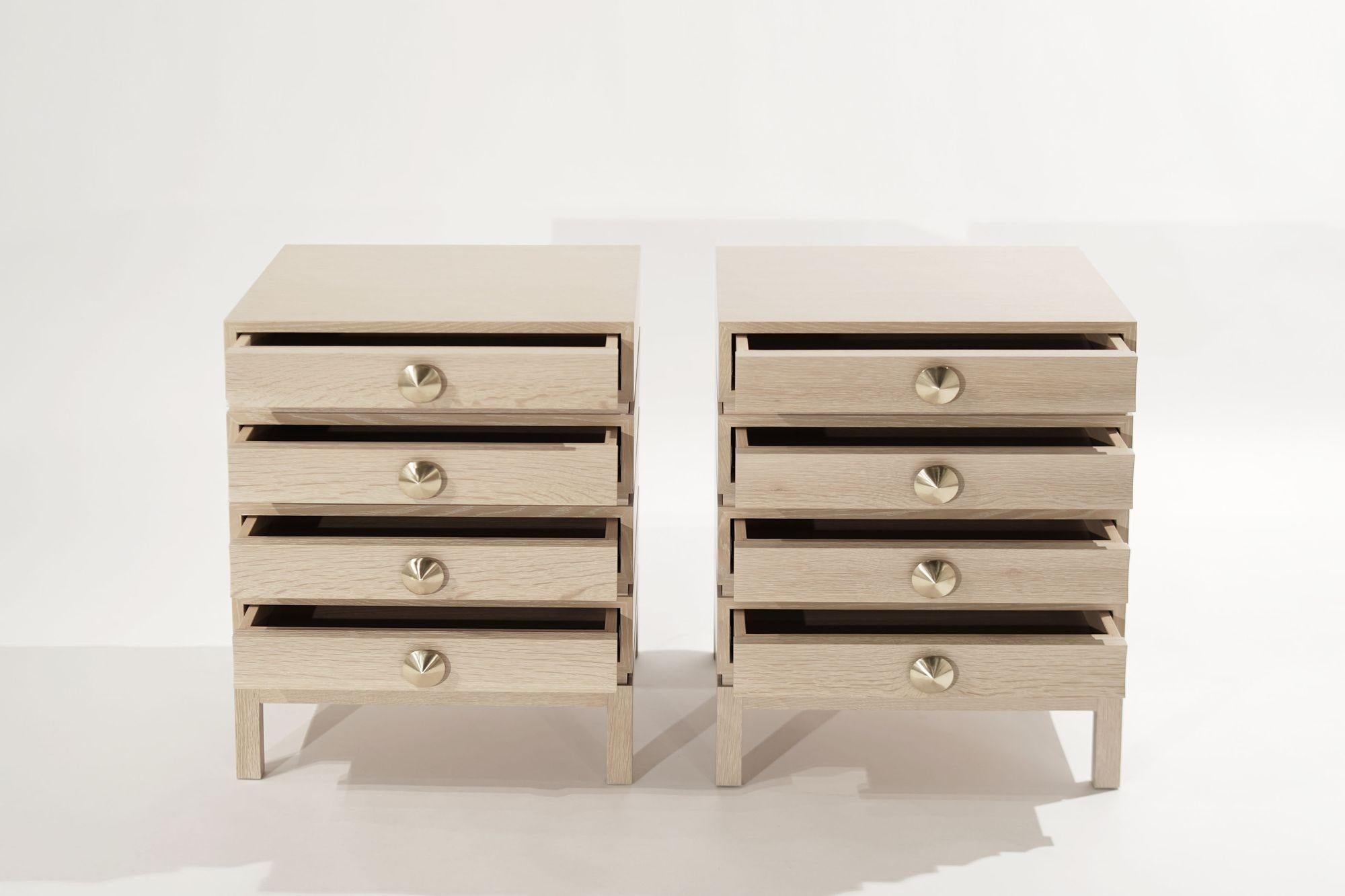 Mid-Century Modern Stacked Bedside Tables in Limed Oak  For Sale