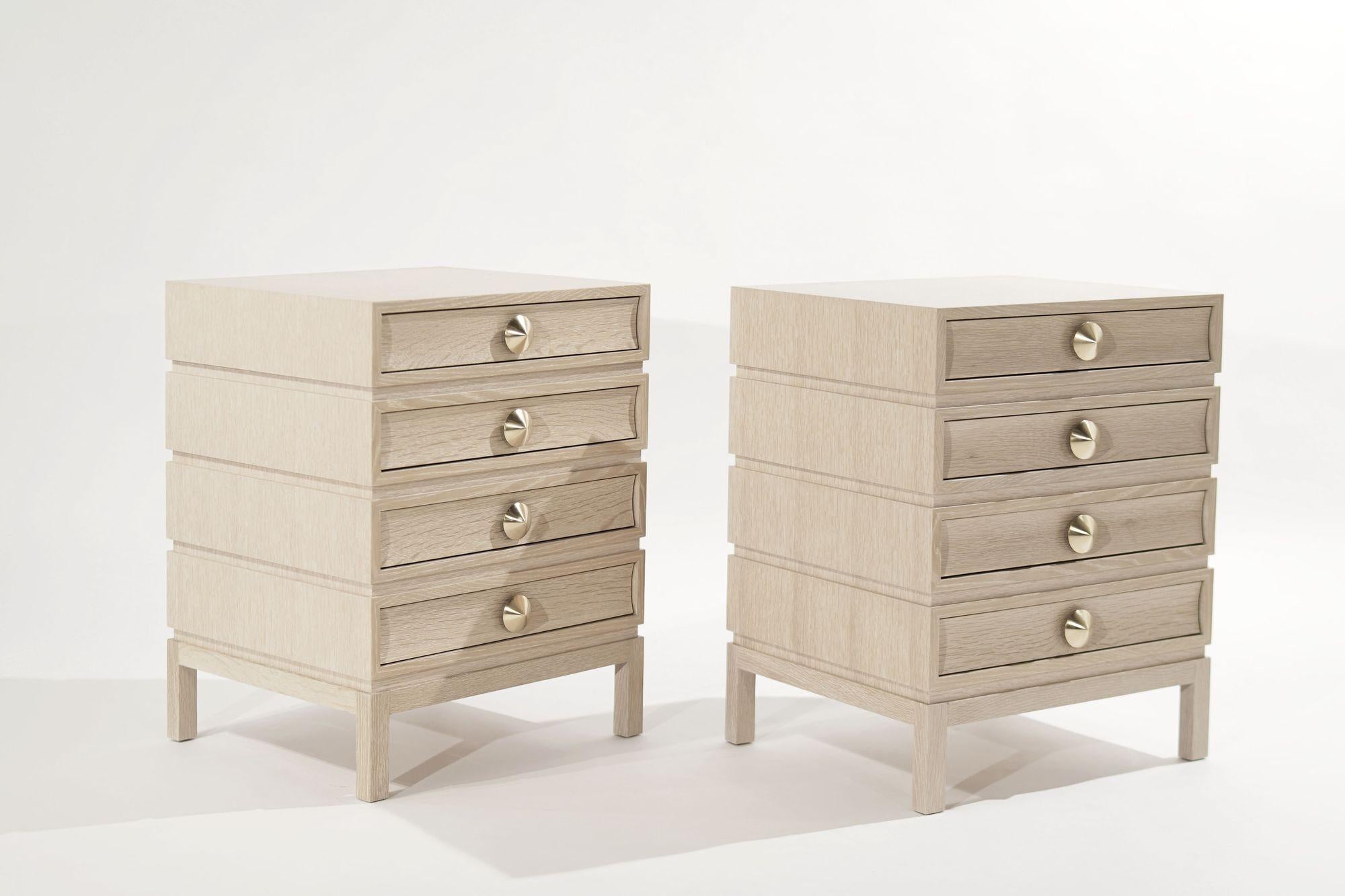 American Stacked Bedside Tables in Limed Oak  For Sale