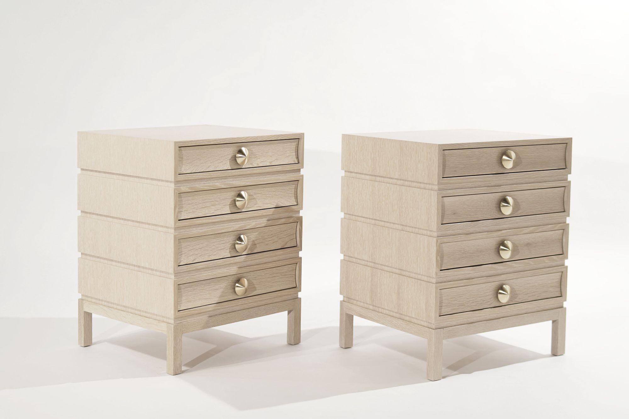 American Stacked Bedside Tables in Limed Oak For Sale