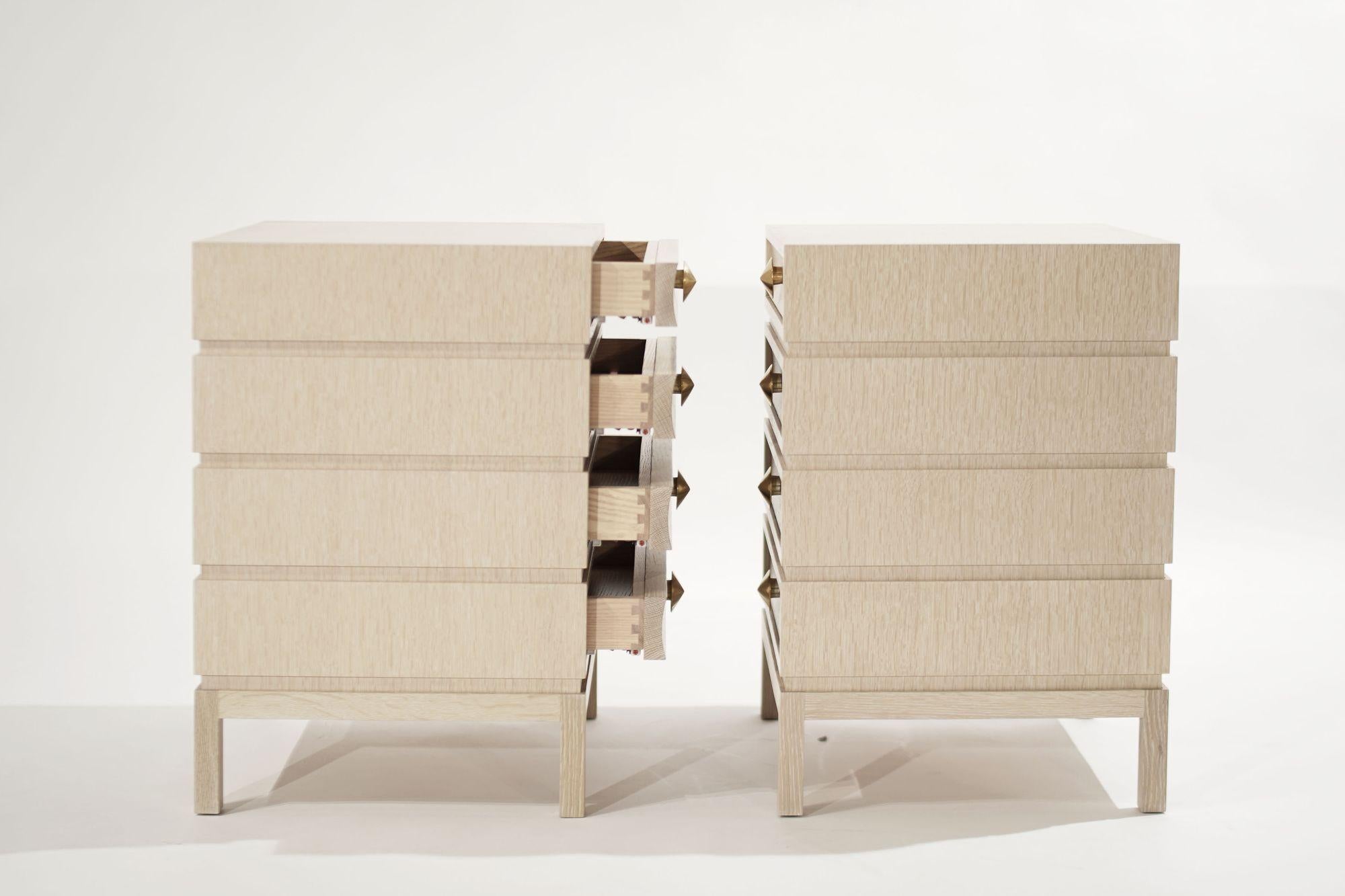 Mid-Century Modern Stacked Bedside Tables in Limed Oak For Sale