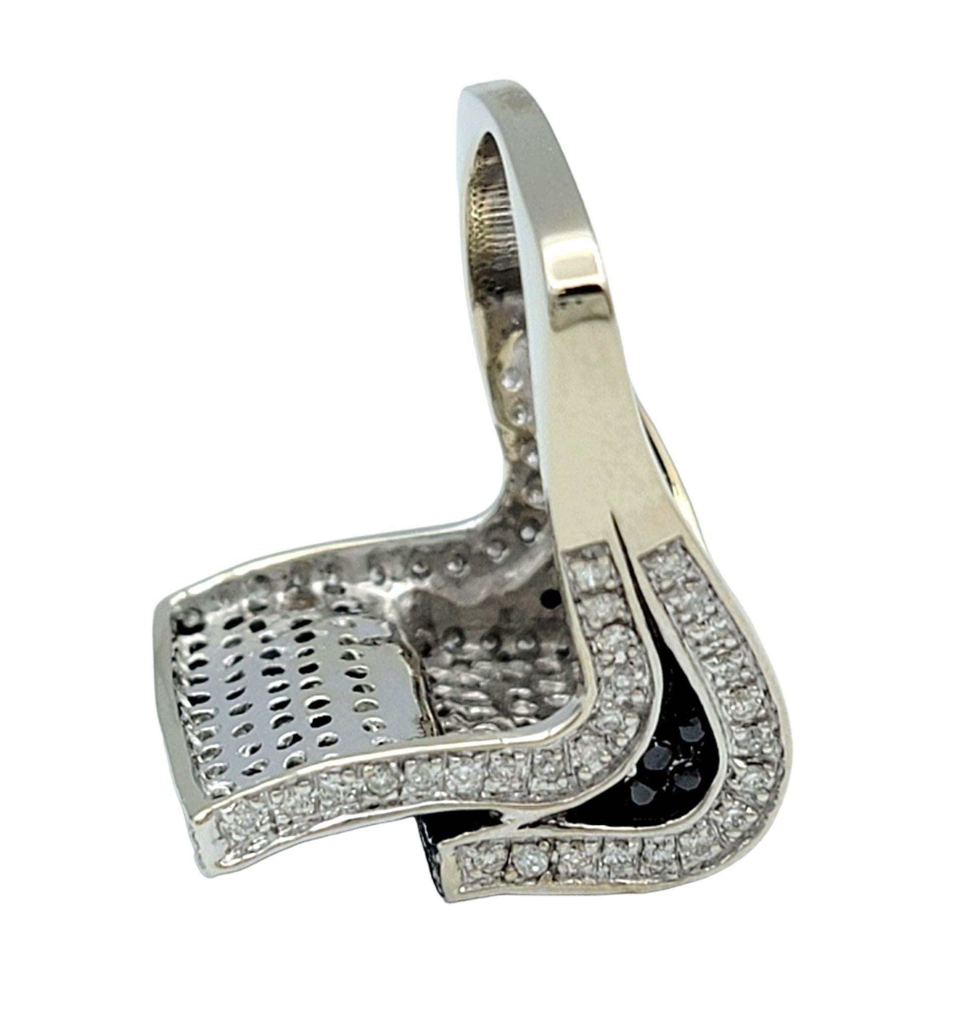 Women's or Men's Stacked Black and White Pavé Diamond Squared Cocktail Ring 14 Karat White Gold For Sale