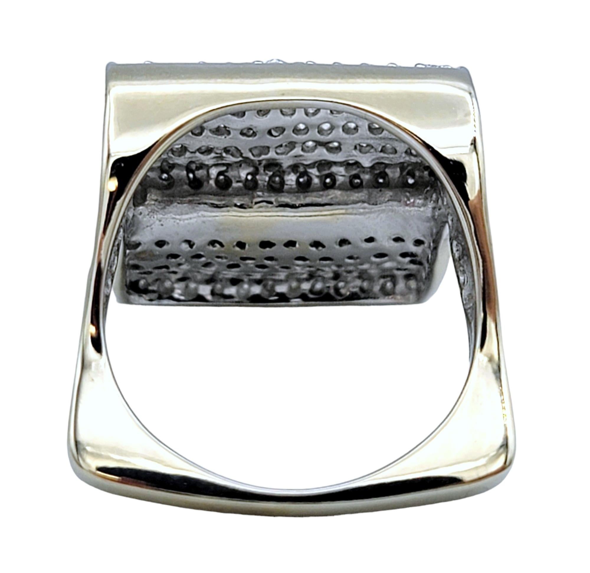 Stacked Black and White Pavé Diamond Squared Cocktail Ring 14 Karat White Gold For Sale 2