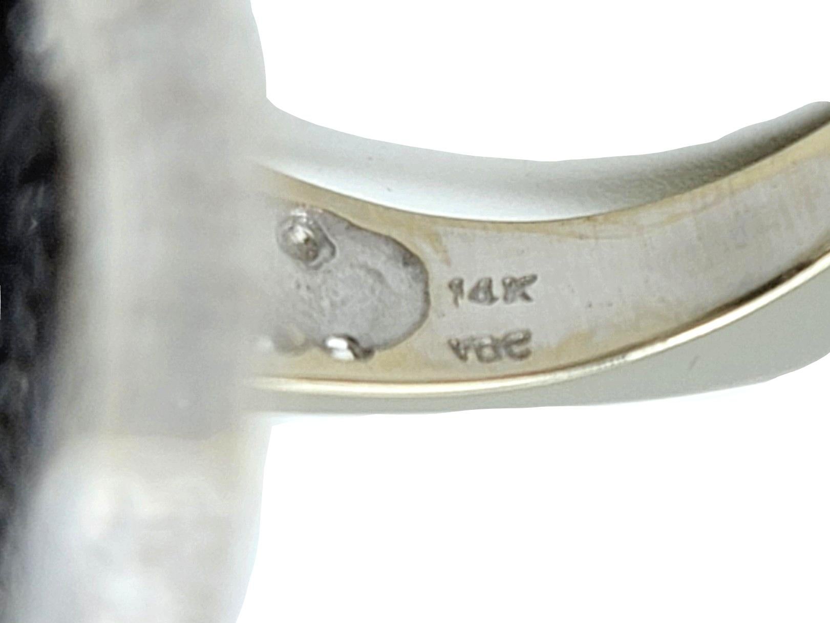 Stacked Black and White Pavé Diamond Squared Cocktail Ring 14 Karat White Gold For Sale 3