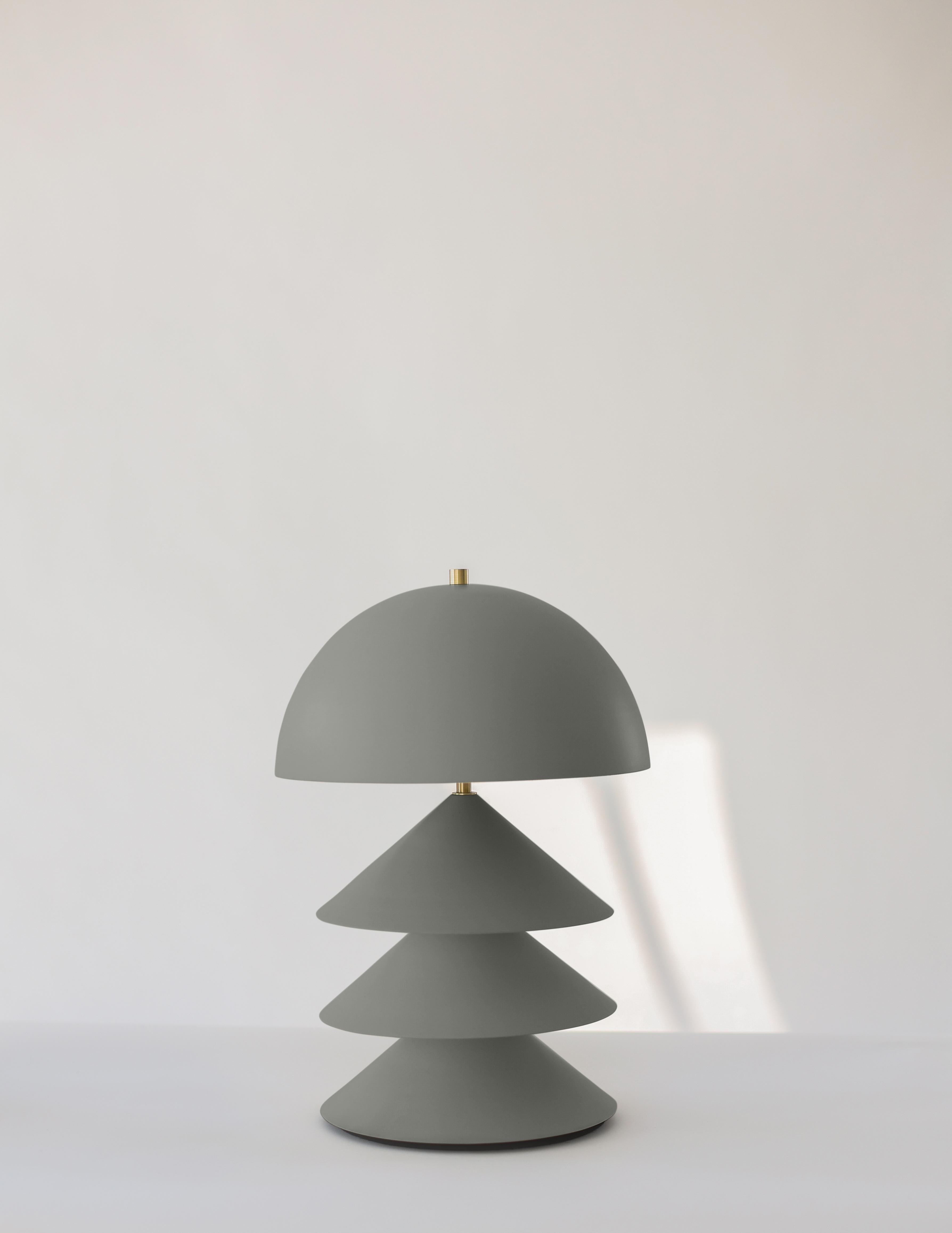 Stacked Bone and Brass Powder-Coated Table Lamp with Peekaboo Silver Leaf Shade For Sale 5
