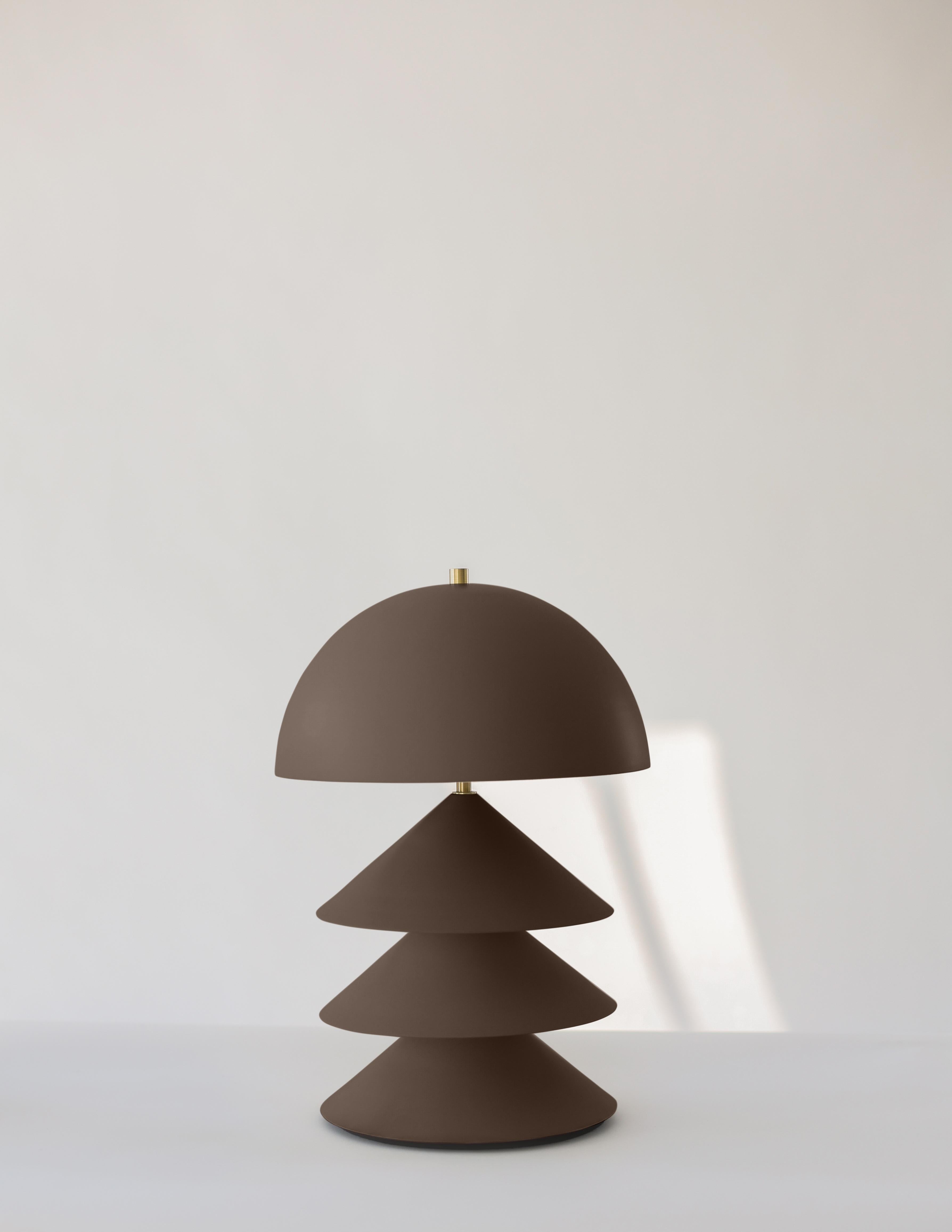 Lampe de bureau empilée en os et laiton enduit de poudre avec abat-jour en feuille d'argent Peekaboo en vente 9