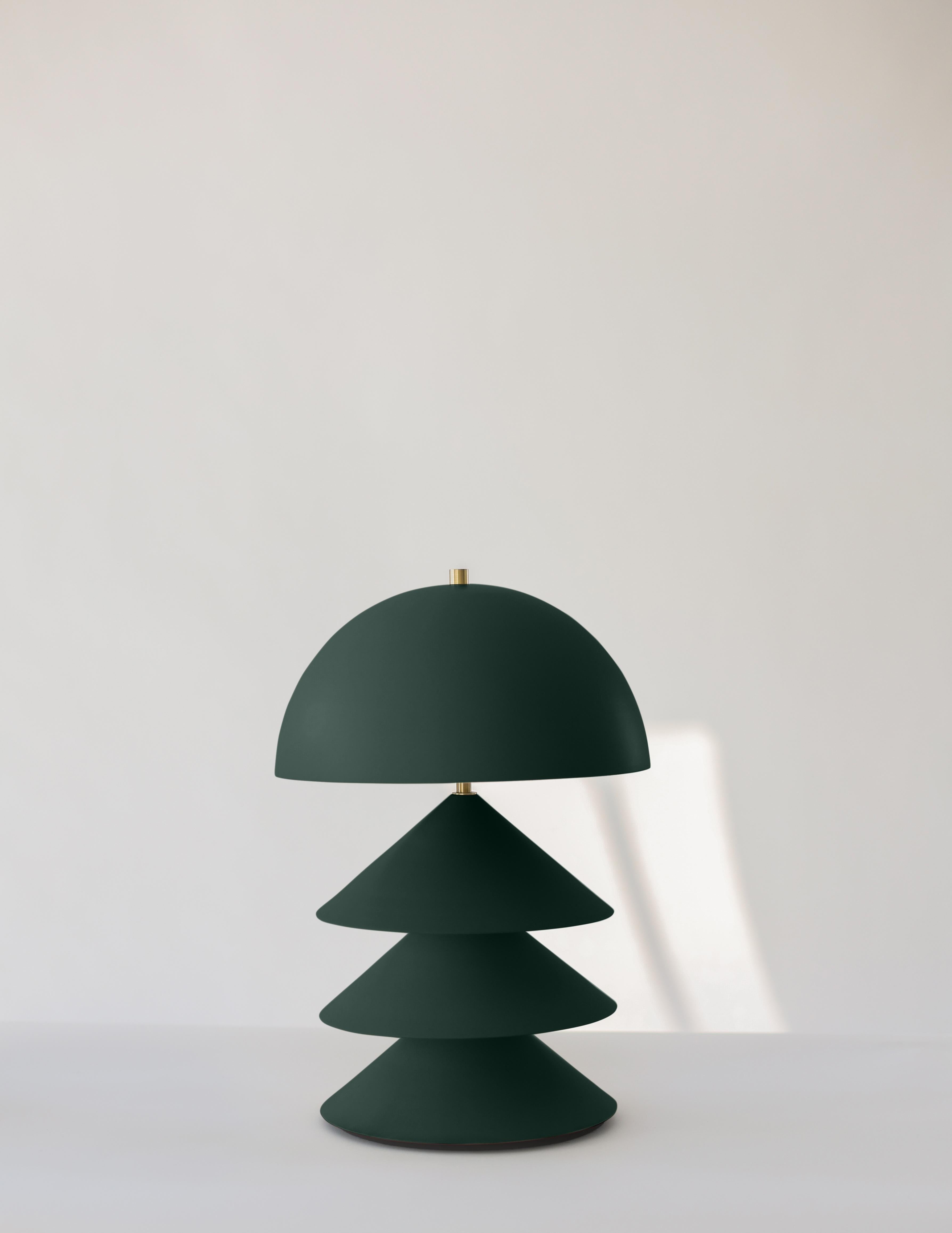 Lampe de bureau empilée en os et laiton enduit de poudre avec abat-jour en feuille d'argent Peekaboo en vente 10