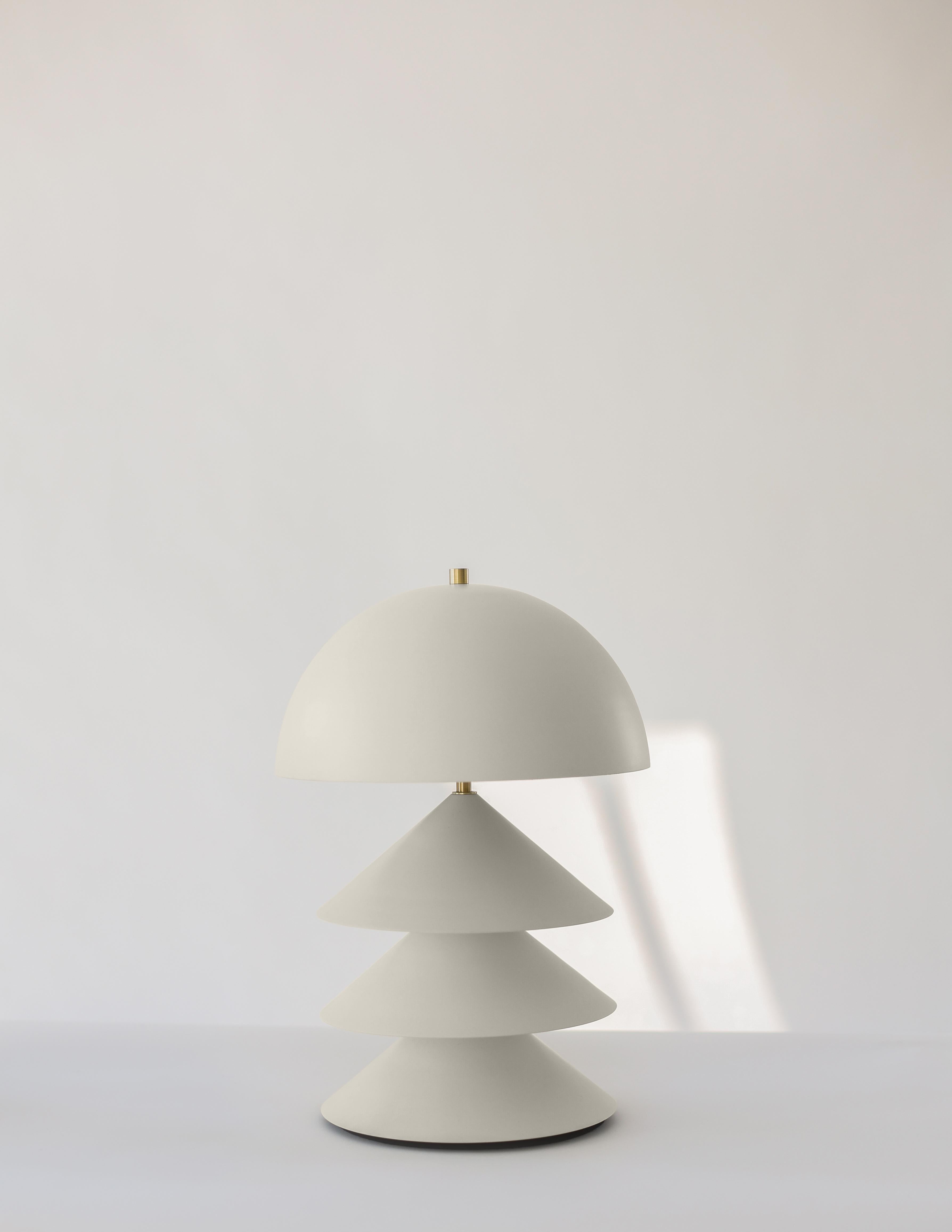 Stacked Bone and Brass Powder-Coated Table Lamp with Peekaboo Silver Leaf Shade For Sale 9