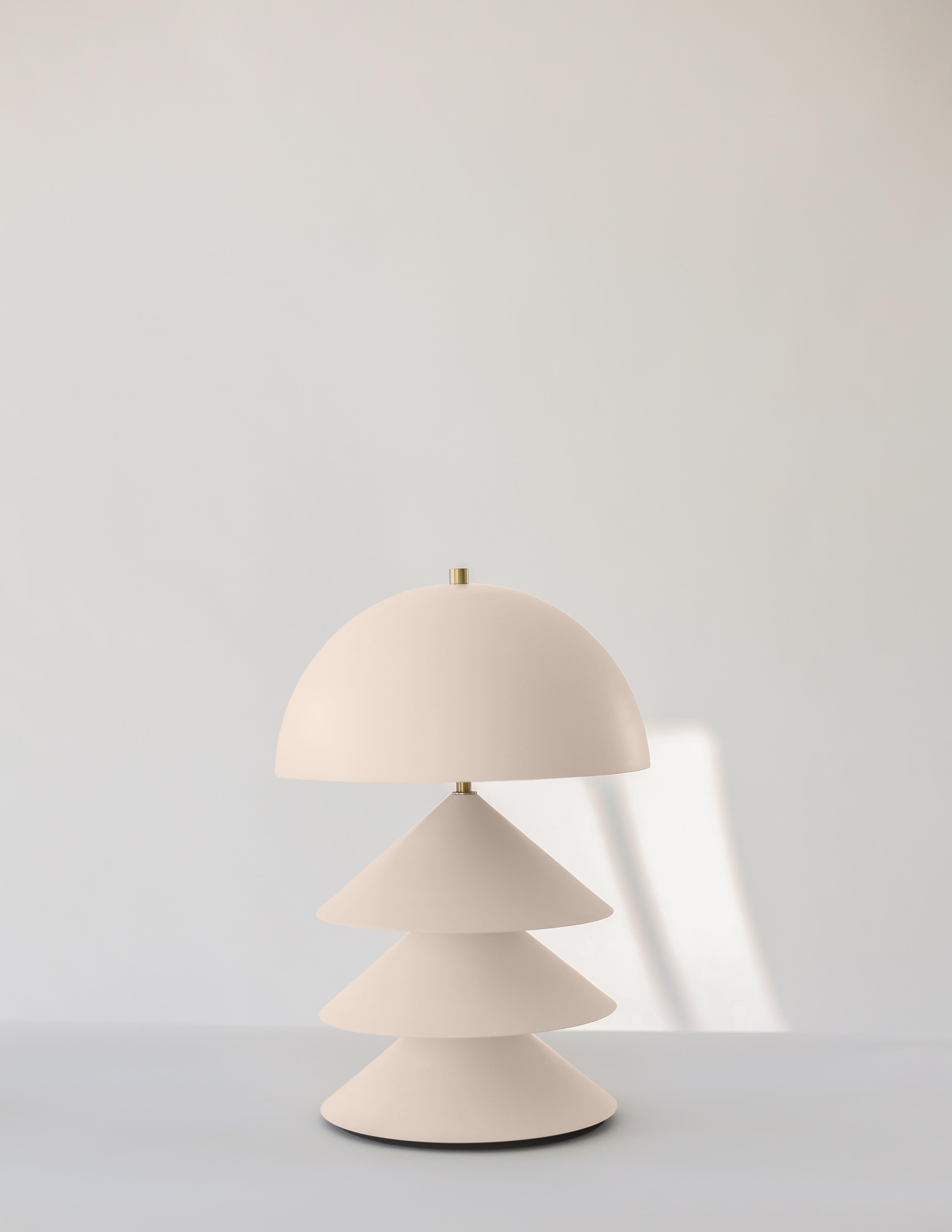 Stacked Bone and Brass Powder-Coated Table Lamp with Peekaboo Silver Leaf Shade For Sale 10