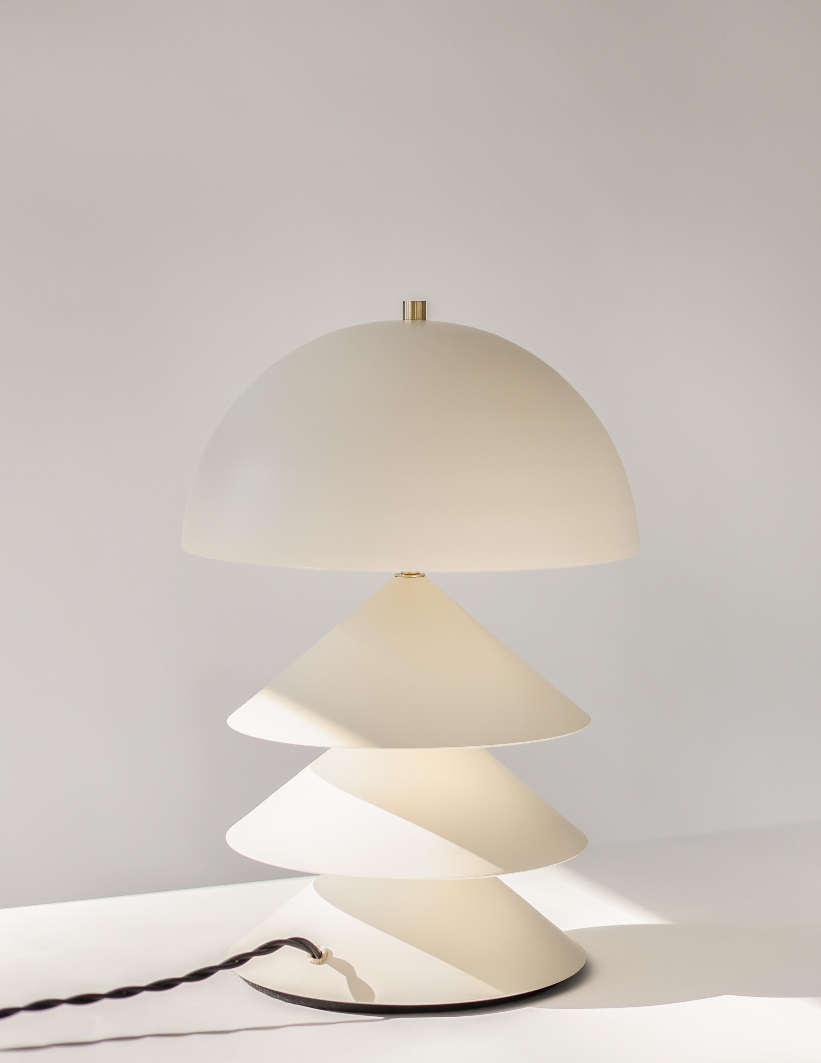 Stacked Bone and Brass Powder-Coated Table Lamp with Peekaboo Silver Leaf Shade In New Condition For Sale In Brooklyn, NY