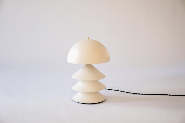Stacked Bone and Brass Powder-Coated Table Lamp with Peekaboo Silver Leaf Shade For Sale 2