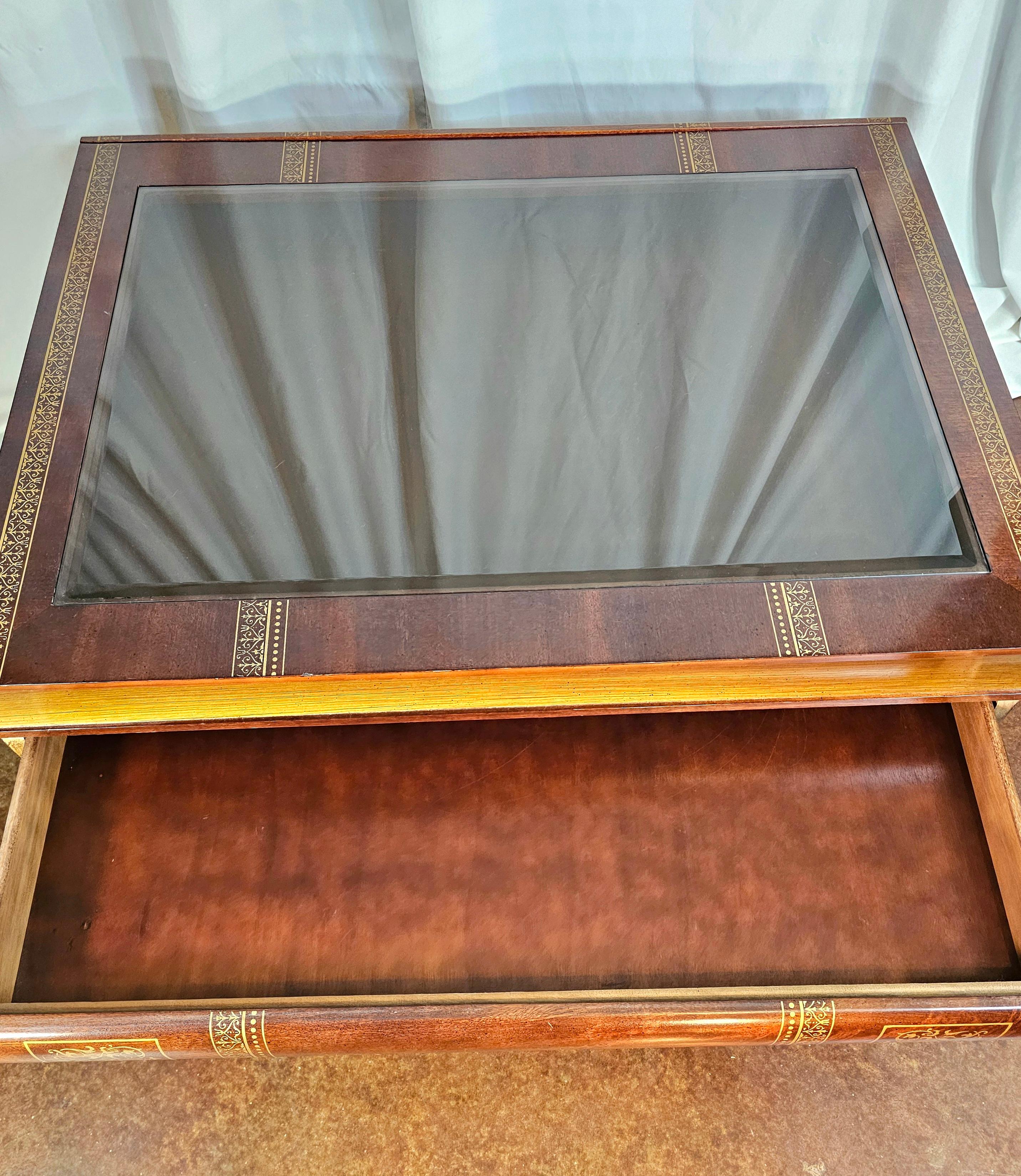 Stacked books coffee table with 3 drawers and display window  For Sale 4