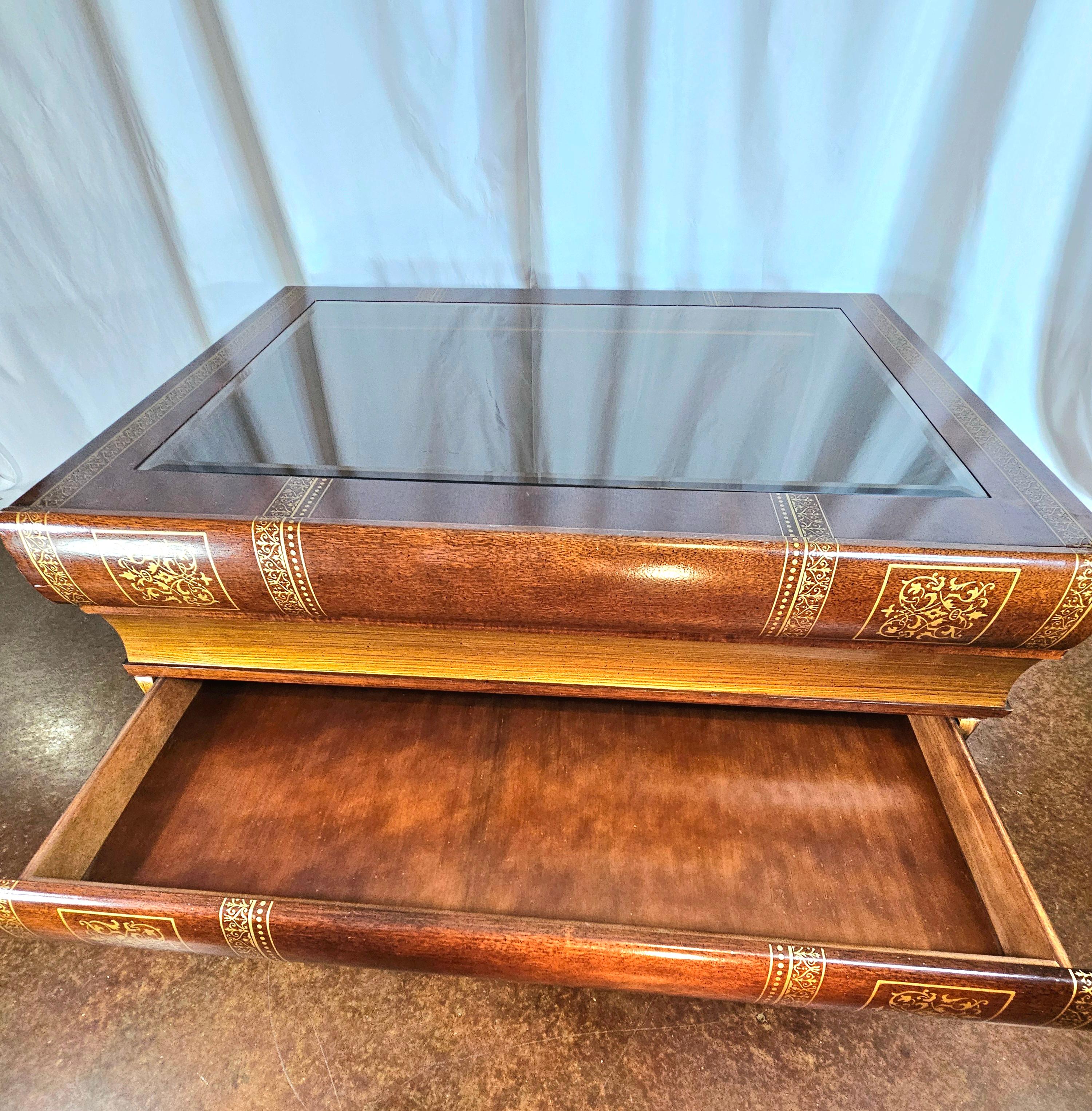 Other Stacked books coffee table with 3 drawers and display window  For Sale