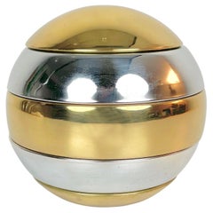 Stacked Brass & Chrome Globe Ashtray Tommaso Barbi Style, Italy, 1970s