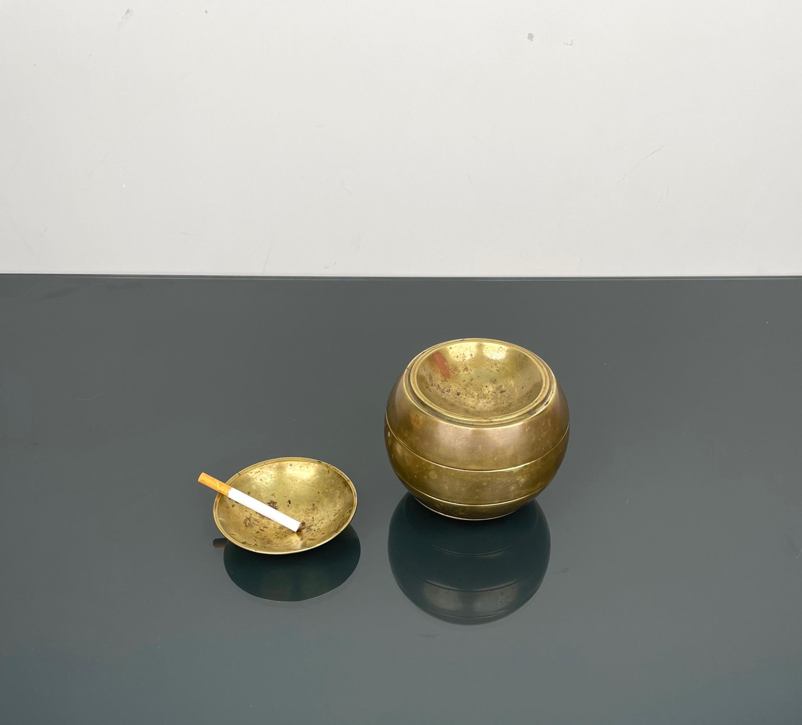 Stacked Brass Globe Ashtray Bowl Attributed to Tommaso Barbi, Italy 1970s 3