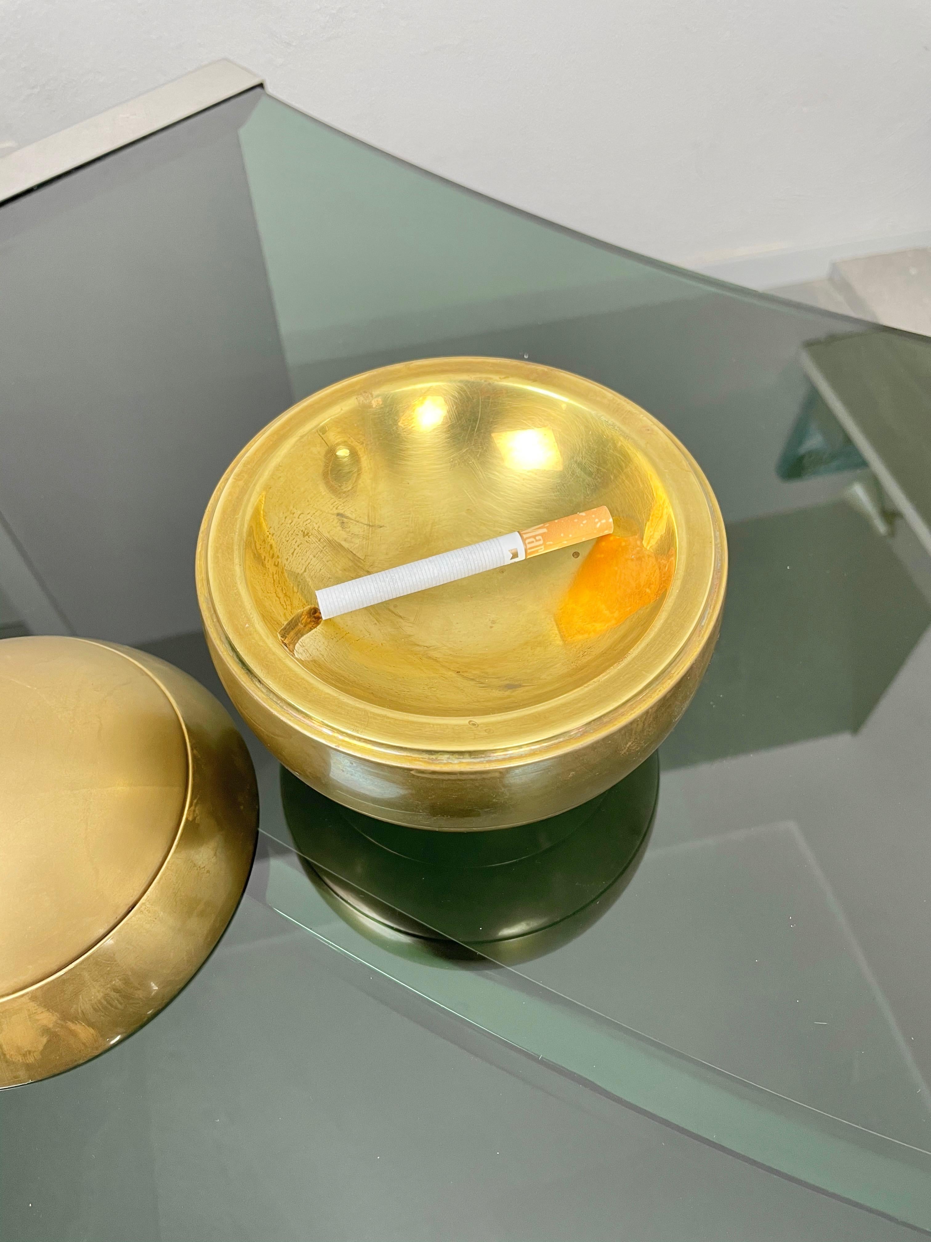 Stacked Brass Globe Ashtray Bowl Attributed to Tommaso Barbi, Italy, 1970s 5