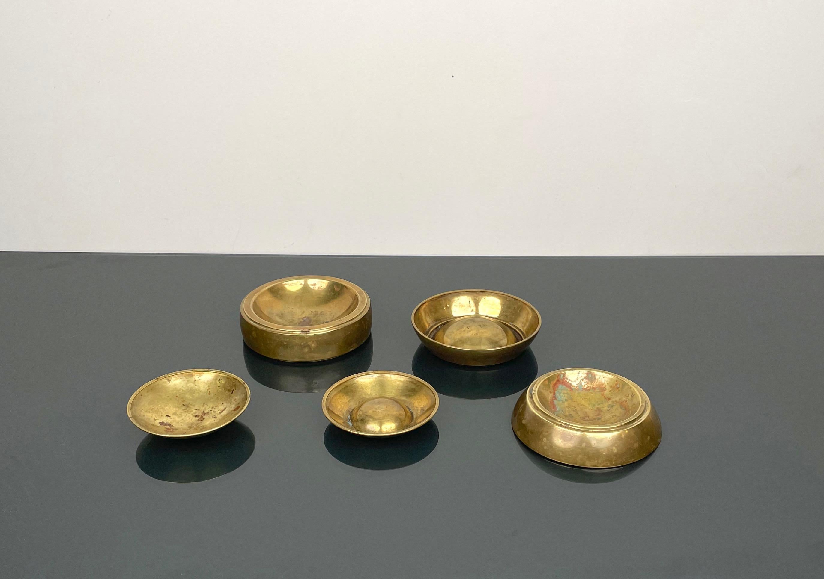 Metal Stacked Brass Globe Ashtray Bowl Attributed to Tommaso Barbi, Italy 1970s