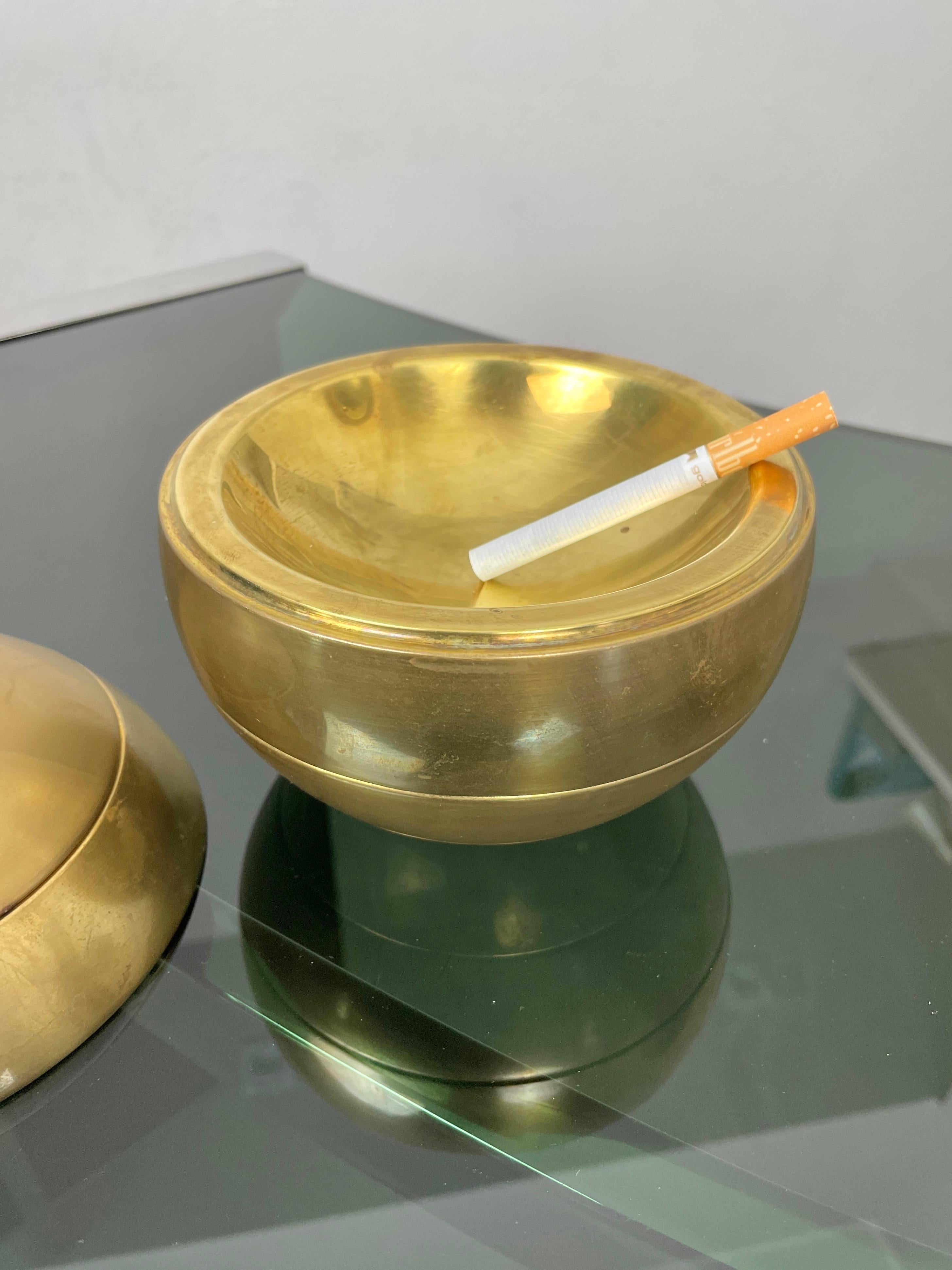 Stacked Brass Globe Ashtray Bowl Attributed to Tommaso Barbi, Italy, 1970s 1