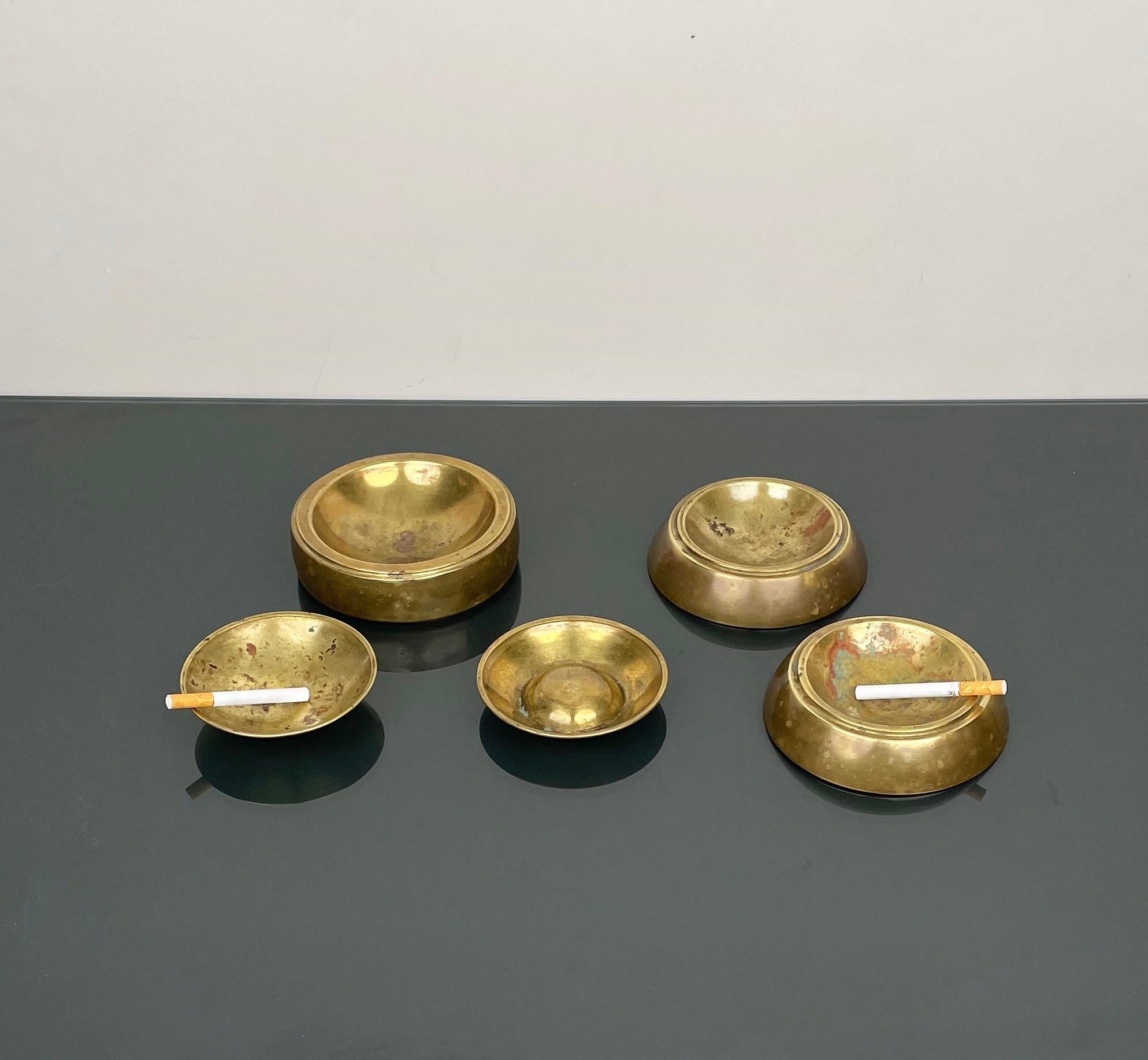 Stacked Brass Globe Ashtray Bowl Attributed to Tommaso Barbi, Italy 1970s 1