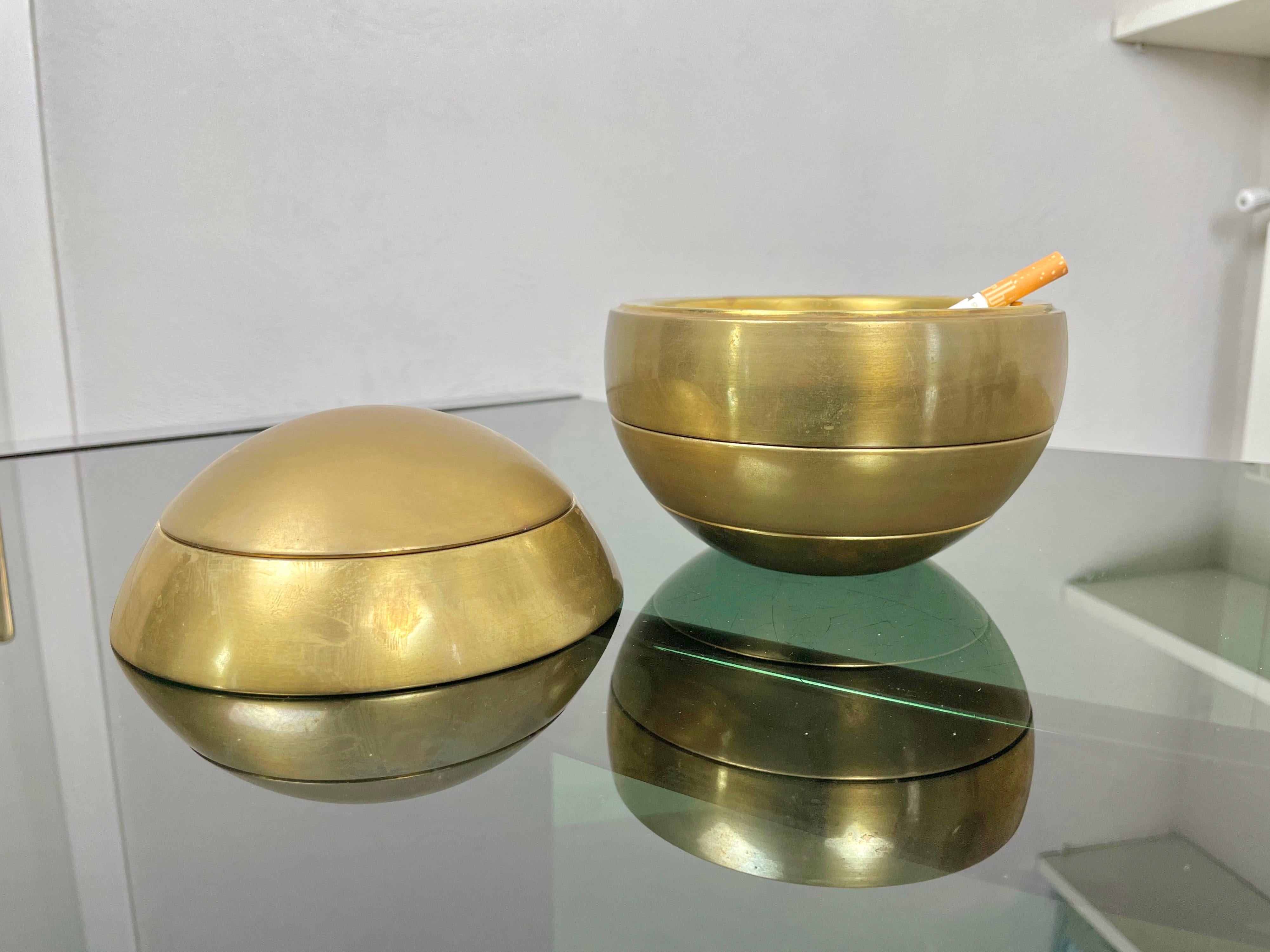 Stacked Brass Globe Ashtray Bowl Attributed to Tommaso Barbi, Italy, 1970s 2