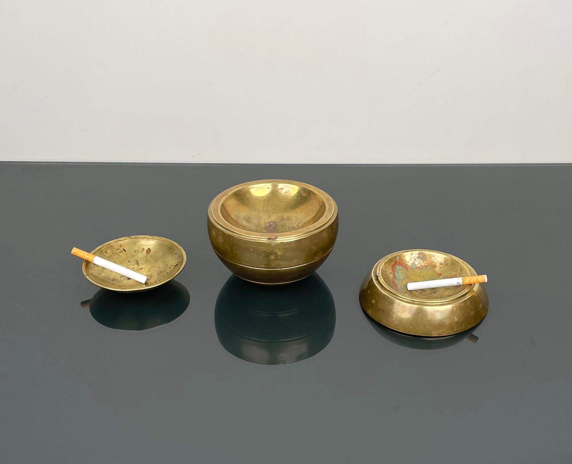 Stacked Brass Globe Ashtray Bowl Attributed to Tommaso Barbi, Italy 1970s 2
