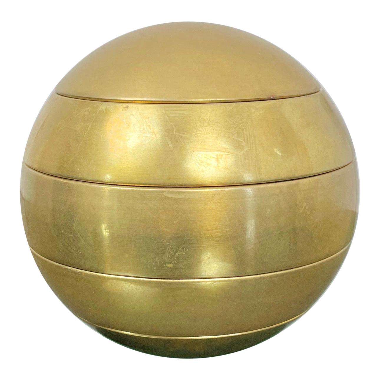 Stacked Brass Globe Ashtray Bowl Attributed to Tommaso Barbi, Italy, 1970s
