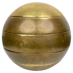 Stacked Brass Globe Ashtray Bowl Attributed to Tommaso Barbi, Italy 1970s