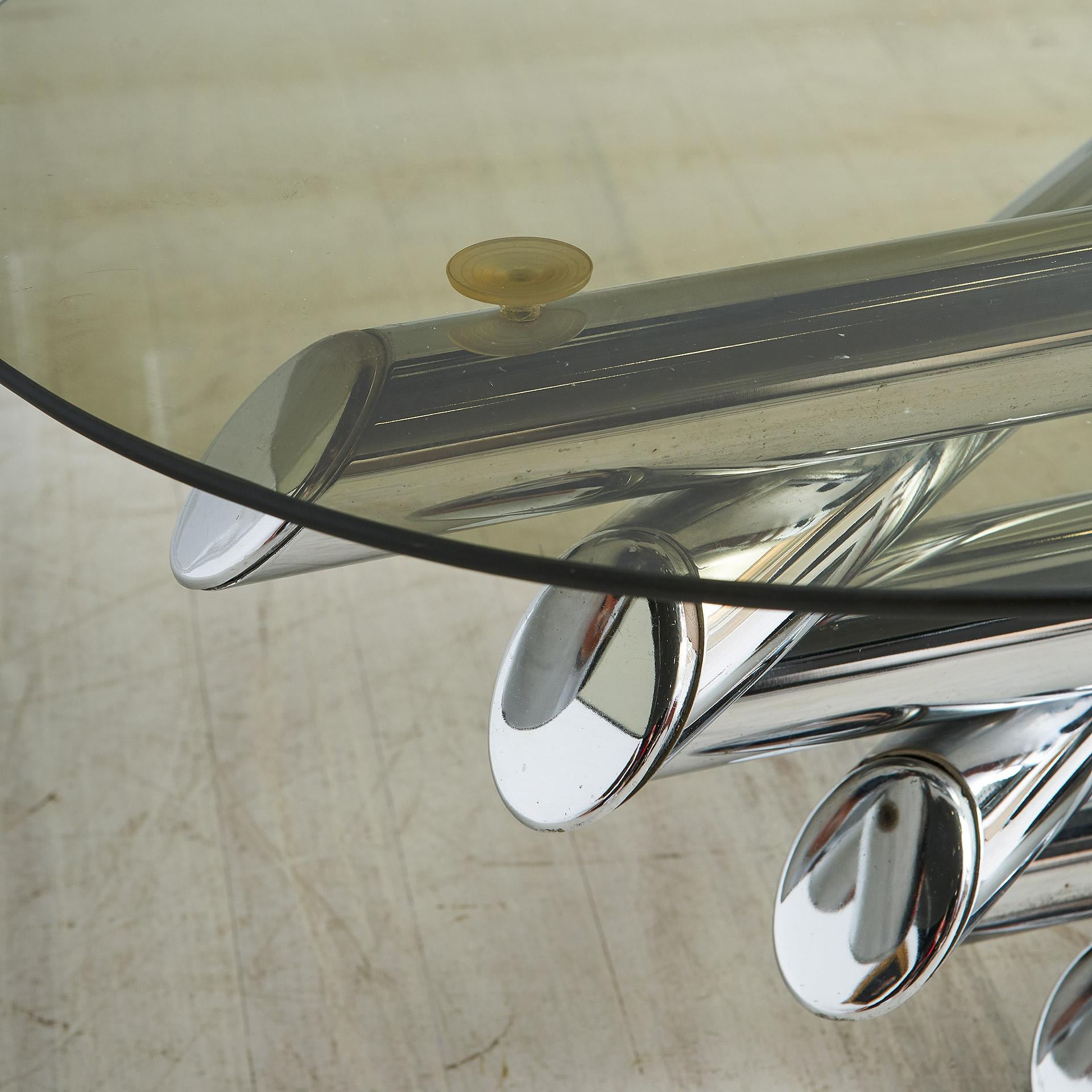 Stacked Chrome Coffee Table with Oval Smoked Glass Top 1