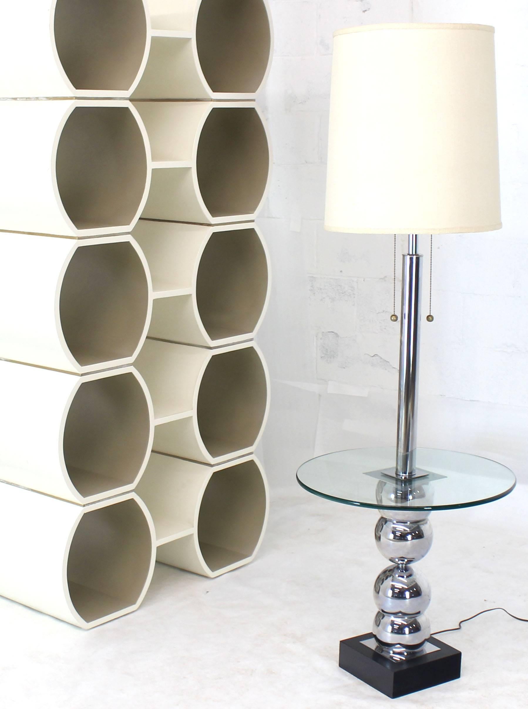 Mid-Century Modern Stacked Chrome Globes Base Glass Side Table Floor Lamp For Sale