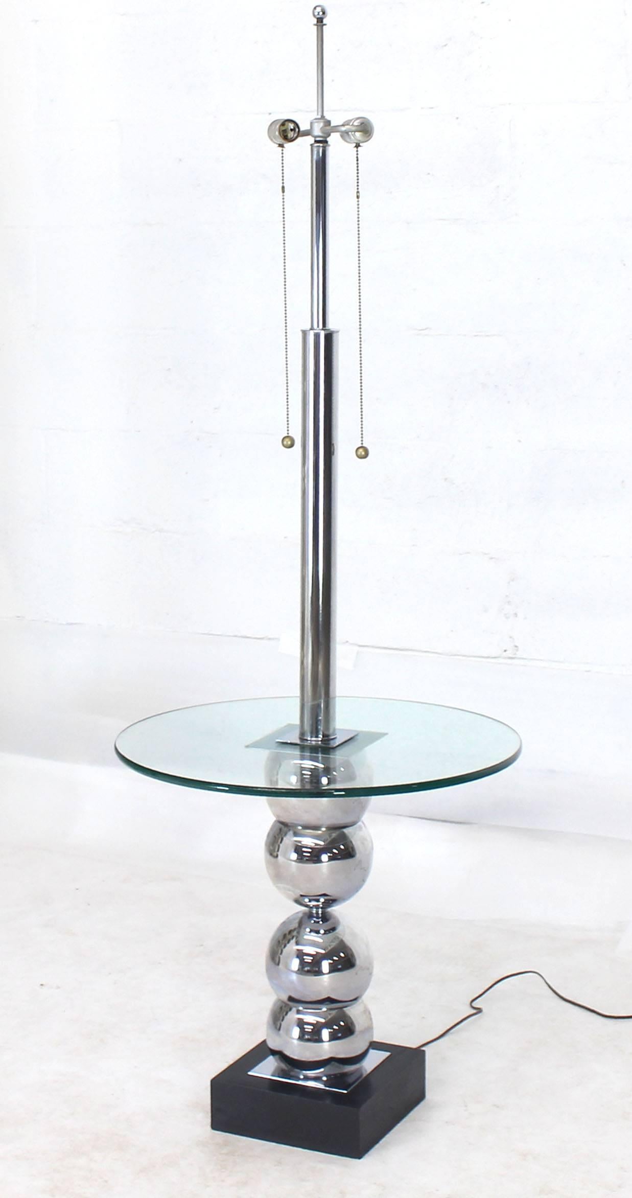 Polished Stacked Chrome Globes Base Glass Side Table Floor Lamp For Sale